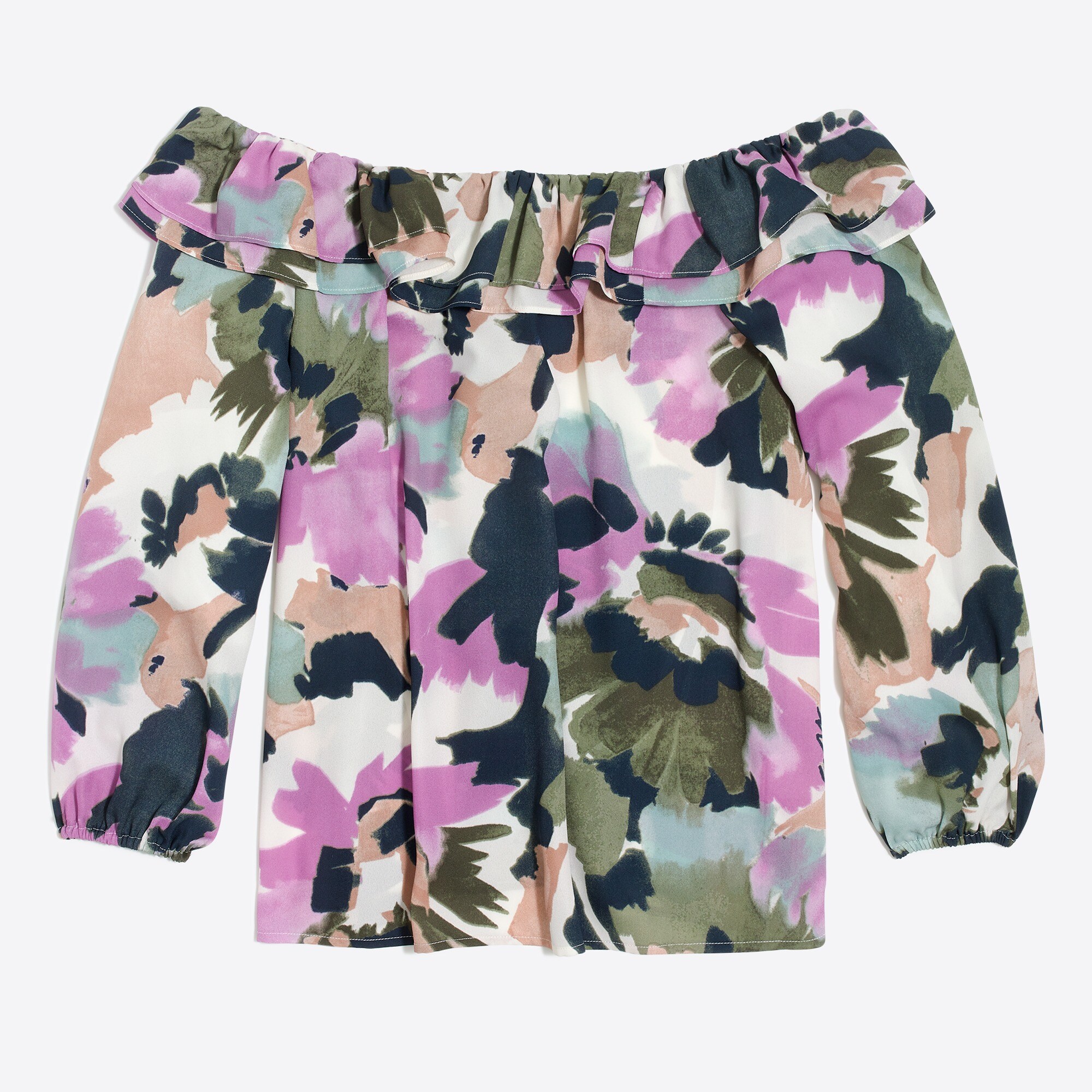 Printed ruffle convertible blouse