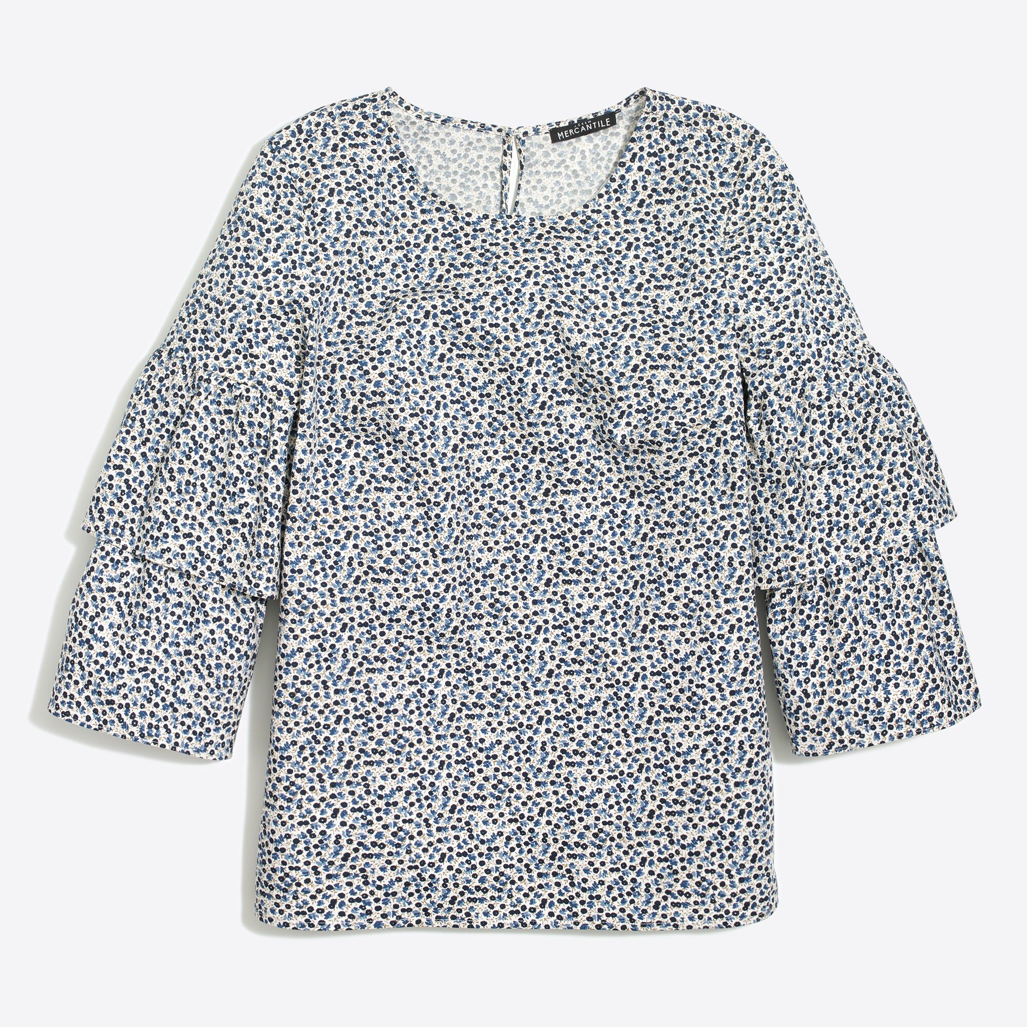 Printed tiered bell-sleeve top