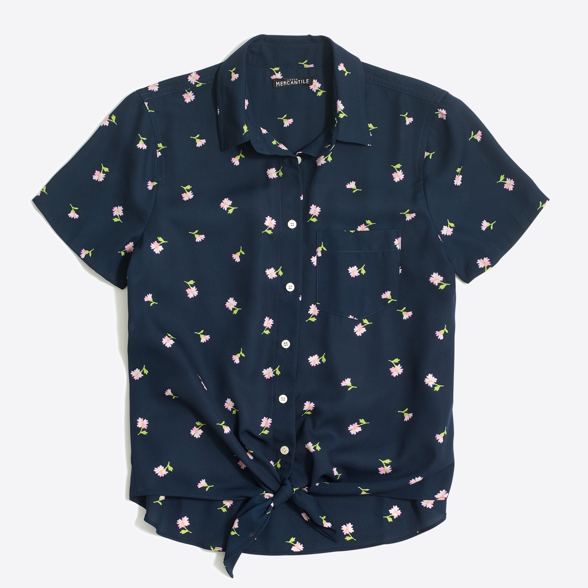 Printed short-sleeve tie-waist top