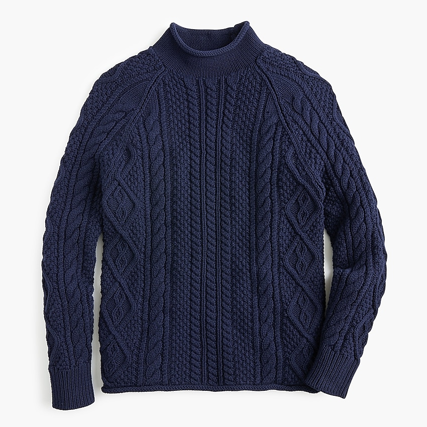 j.crew: 1988 rollneck™ sweater in cable knit cotton for men, right side, view zoomed