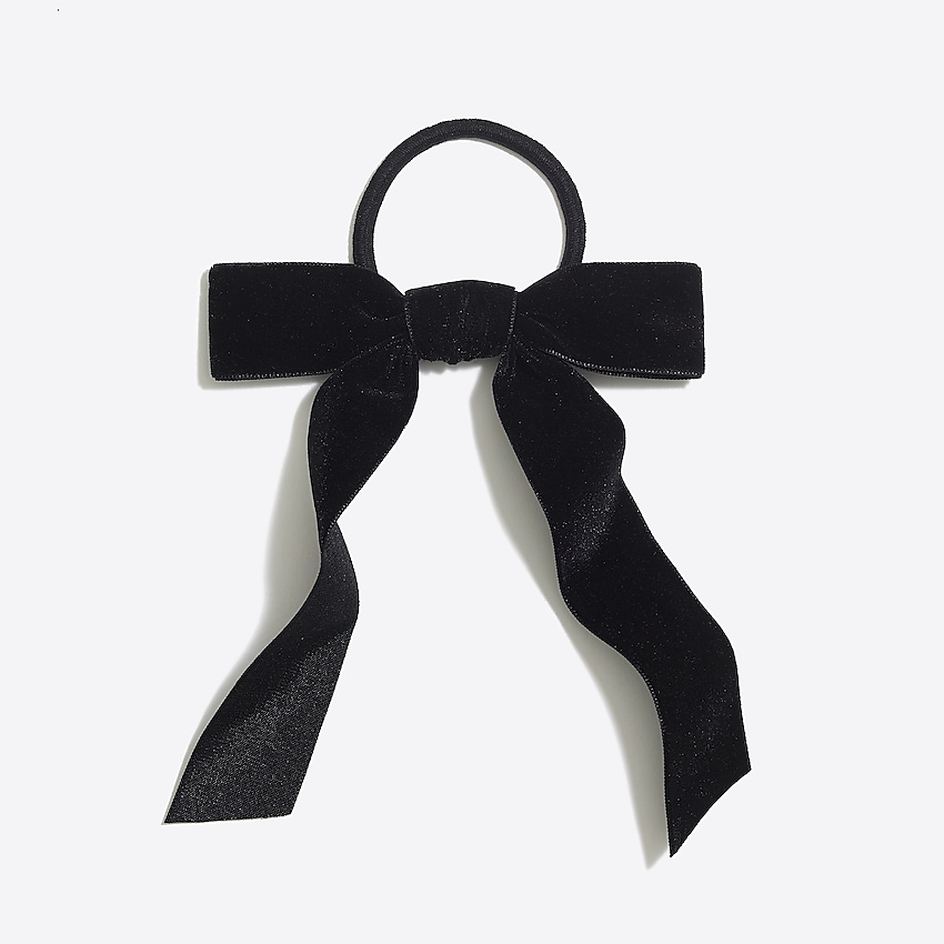 j.crew factory: velvet bow hair tie, right side, view zoomed