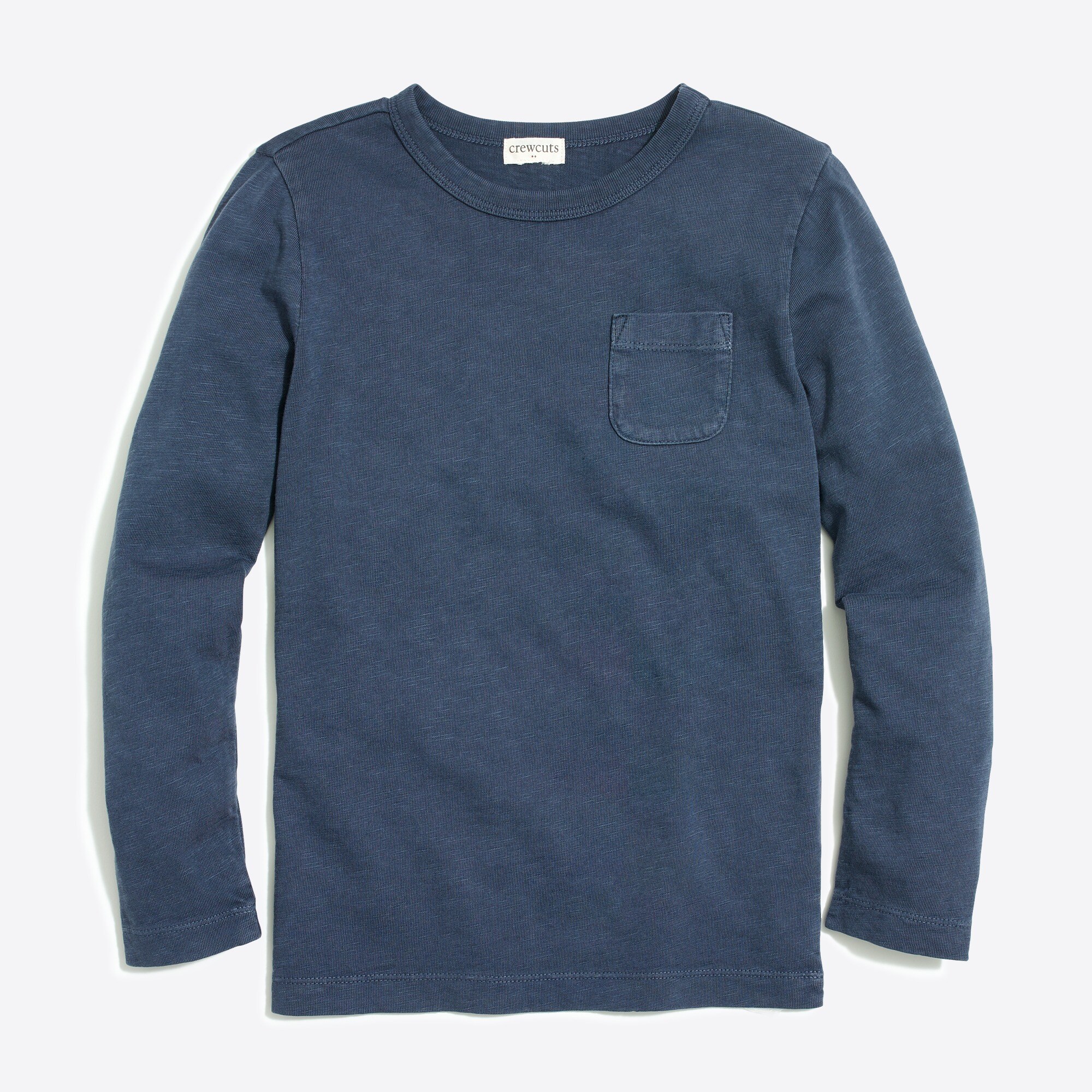Boys' long-sleeve slub cotton garment-dyed pocket tee