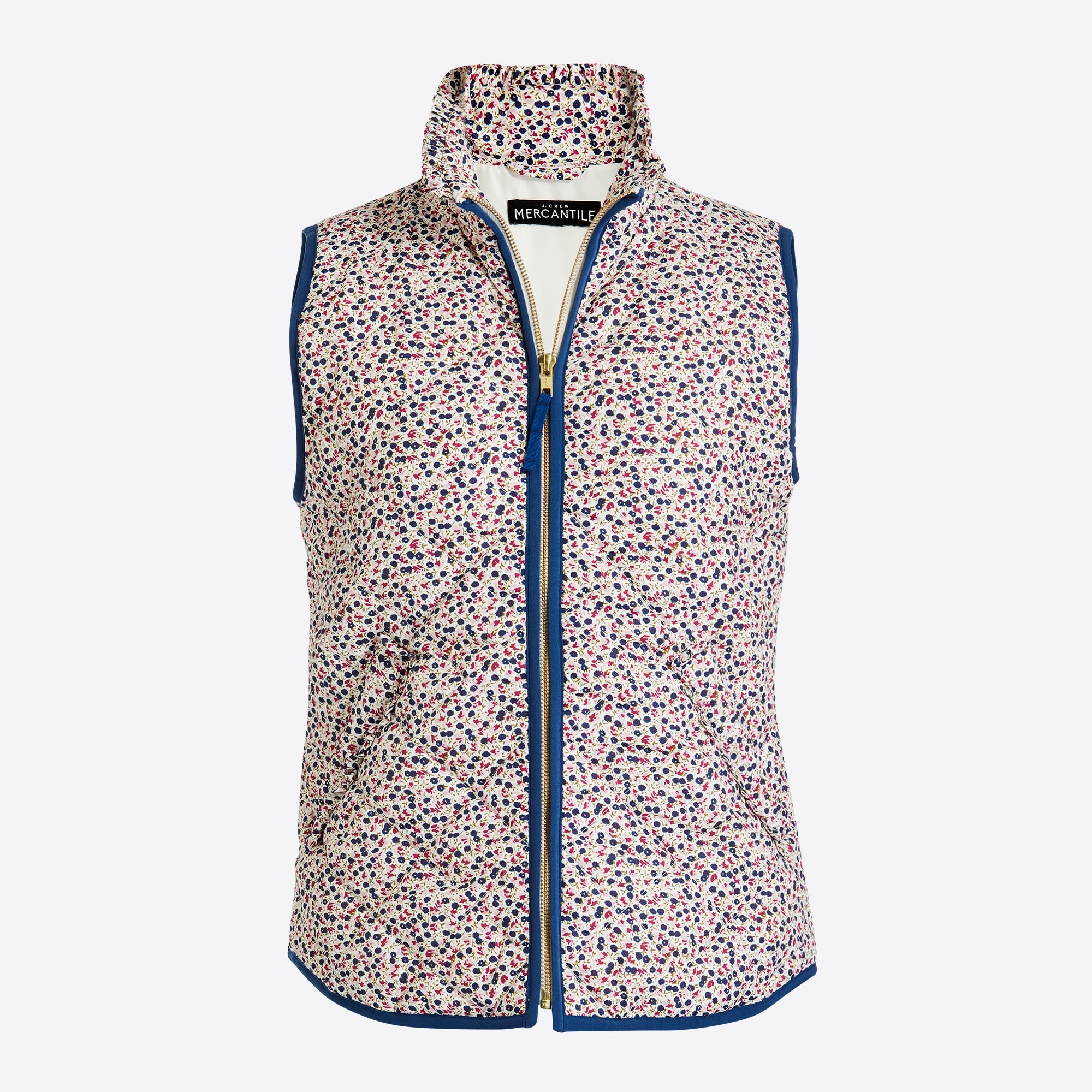 Printed ruffle puffer vest