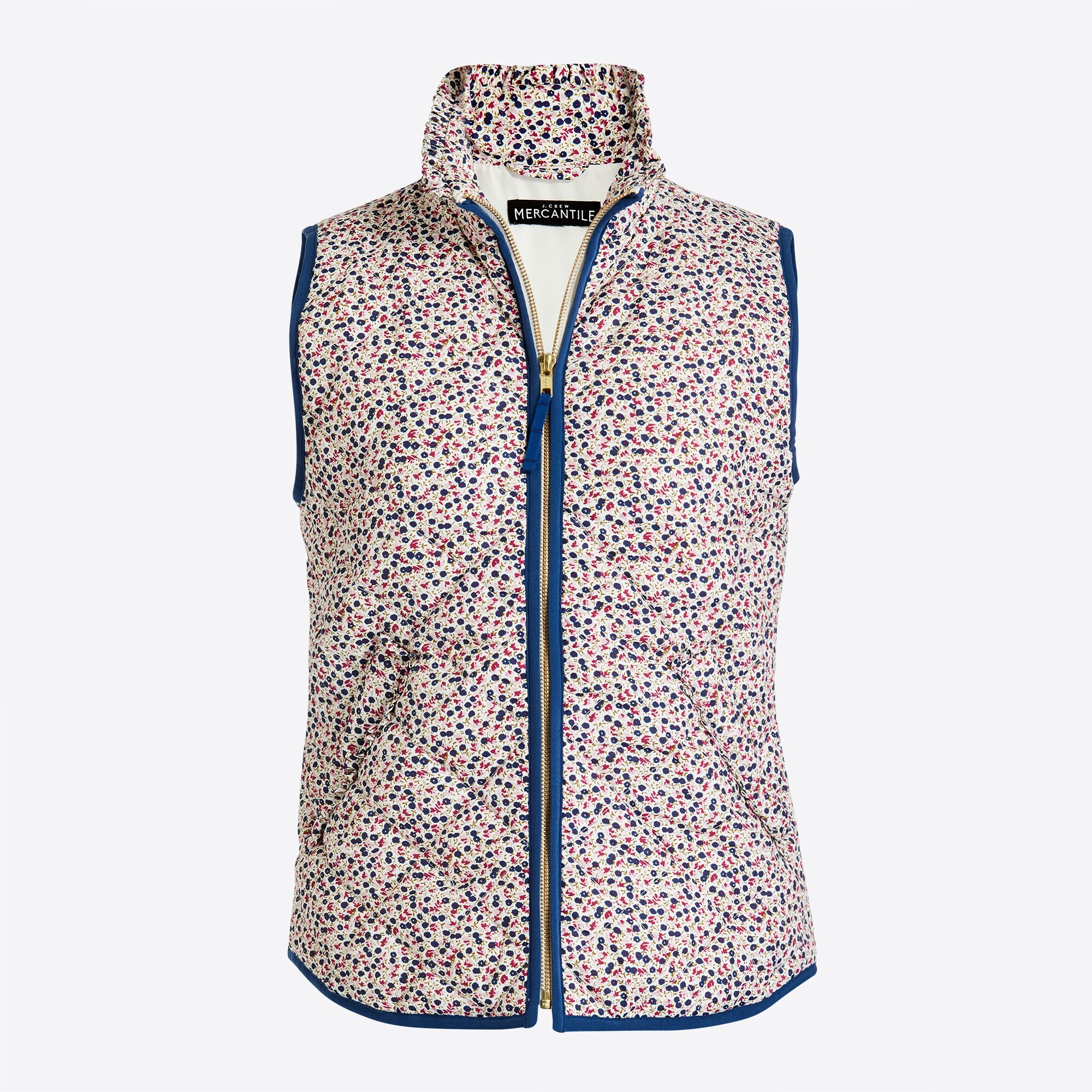 Printed ruffle puffer vest