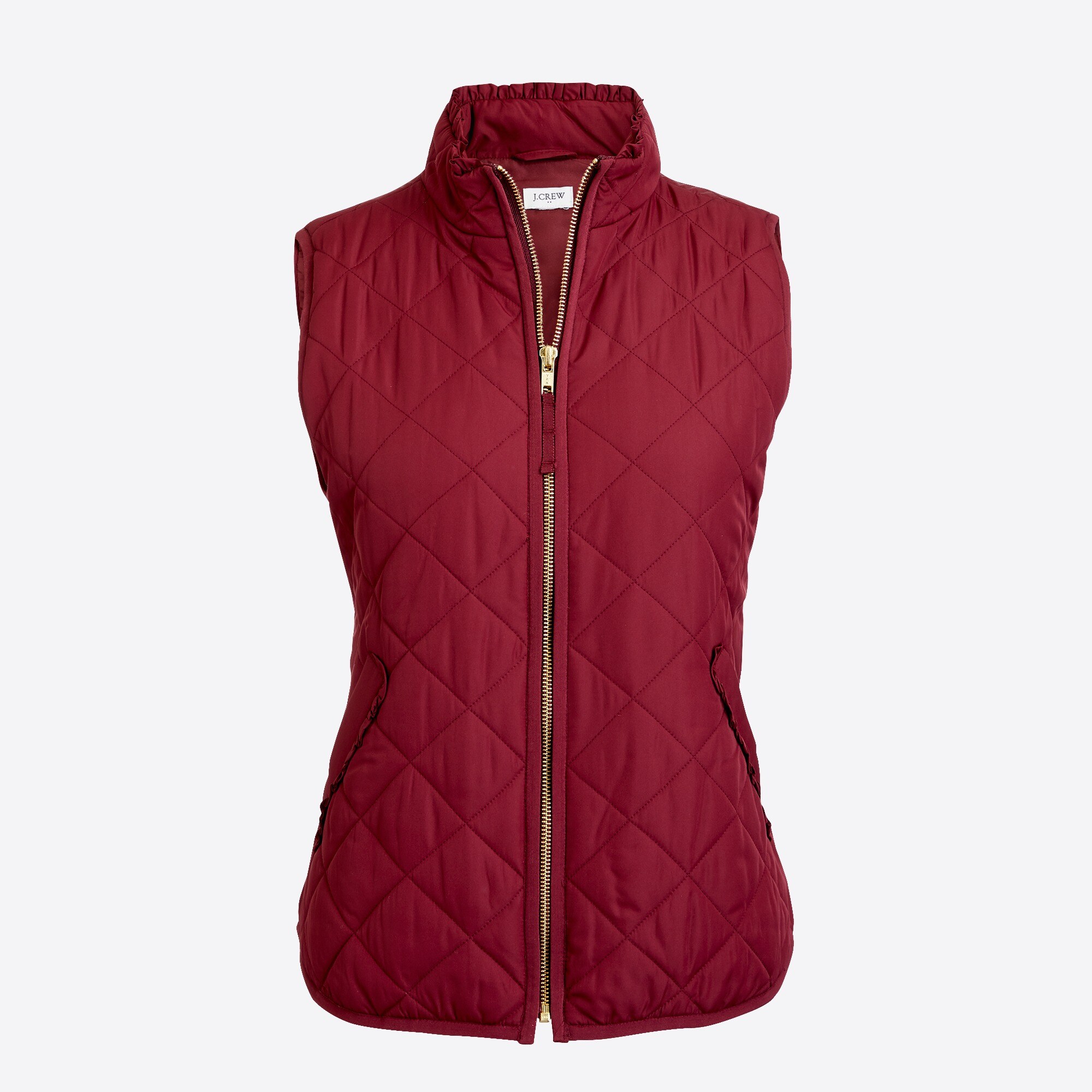 ruffle quilted puffer vest for women