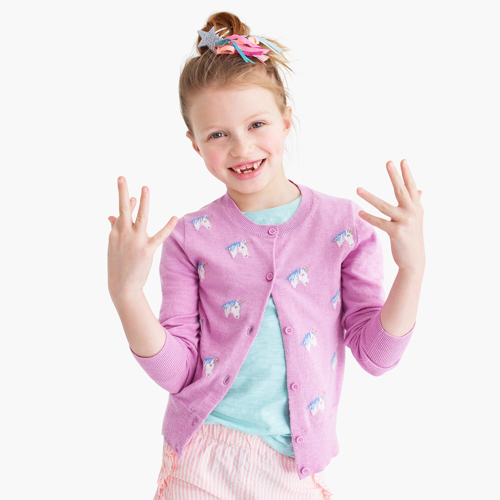 Girls' cardigan sweater with unicorns