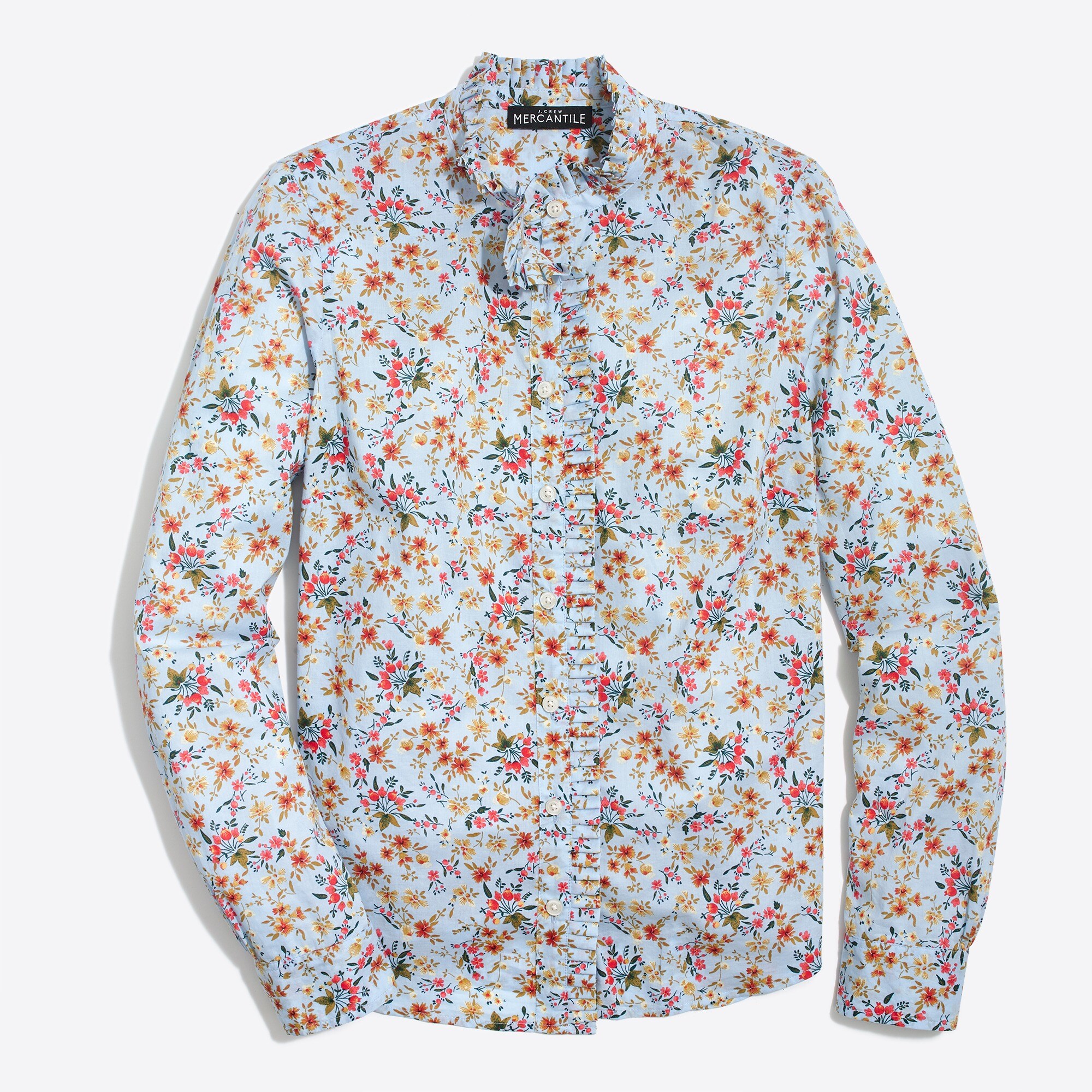 printed ruffle washed shirt for women