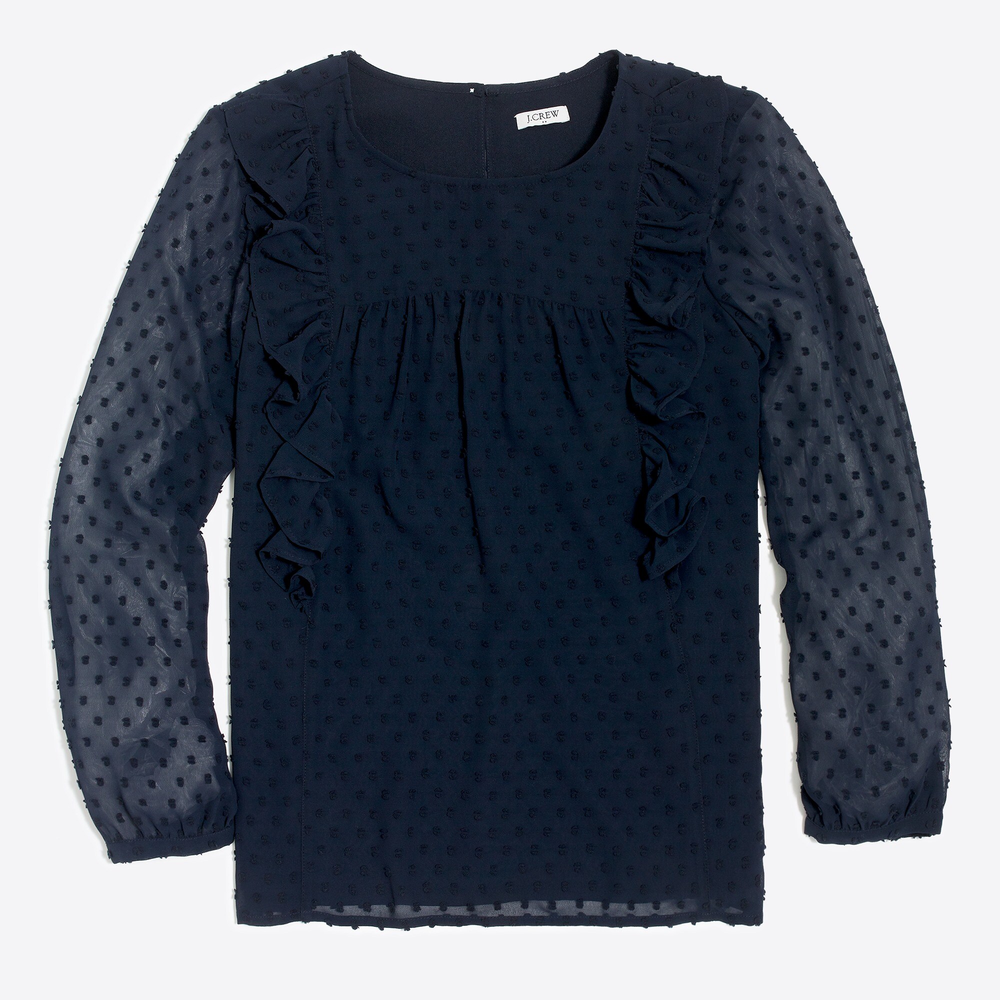 Ruffle front top in clip dot