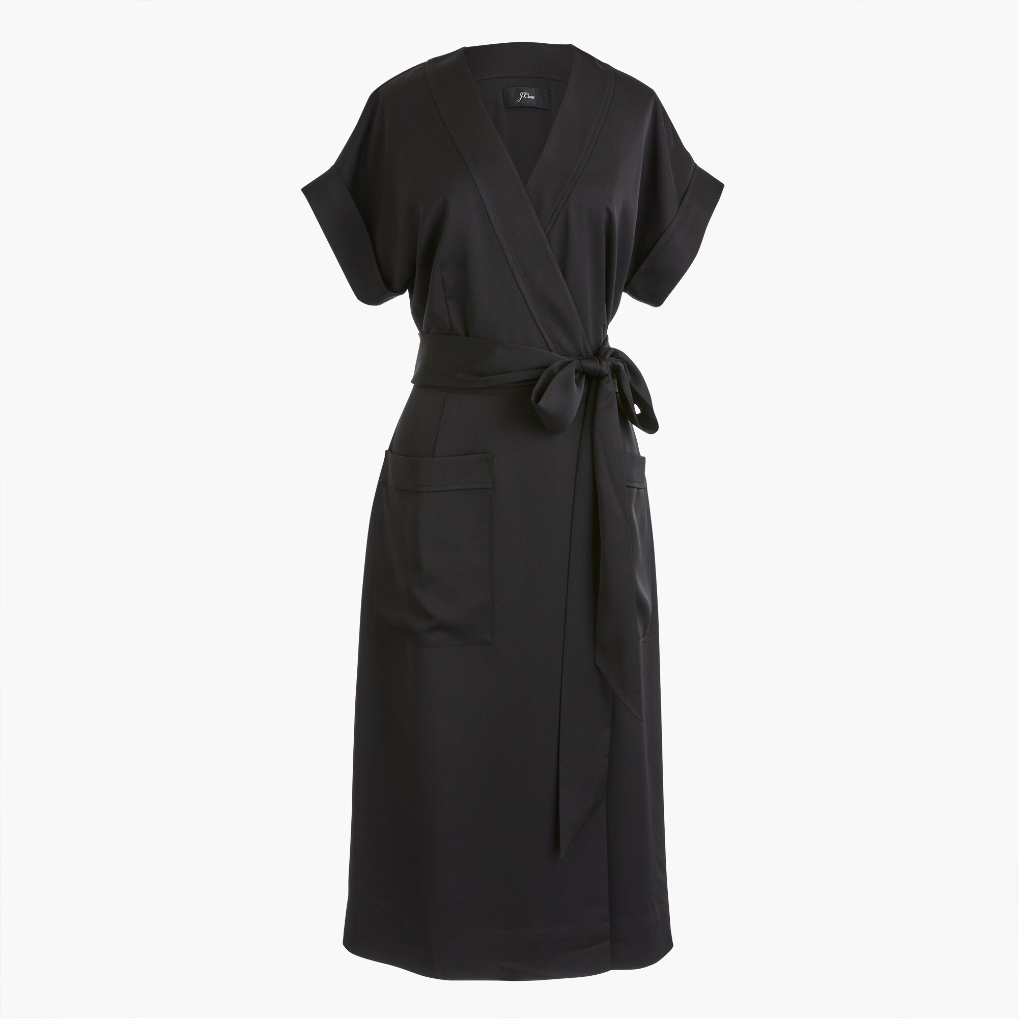  Short-sleeve wrap dress in satin-back crepe