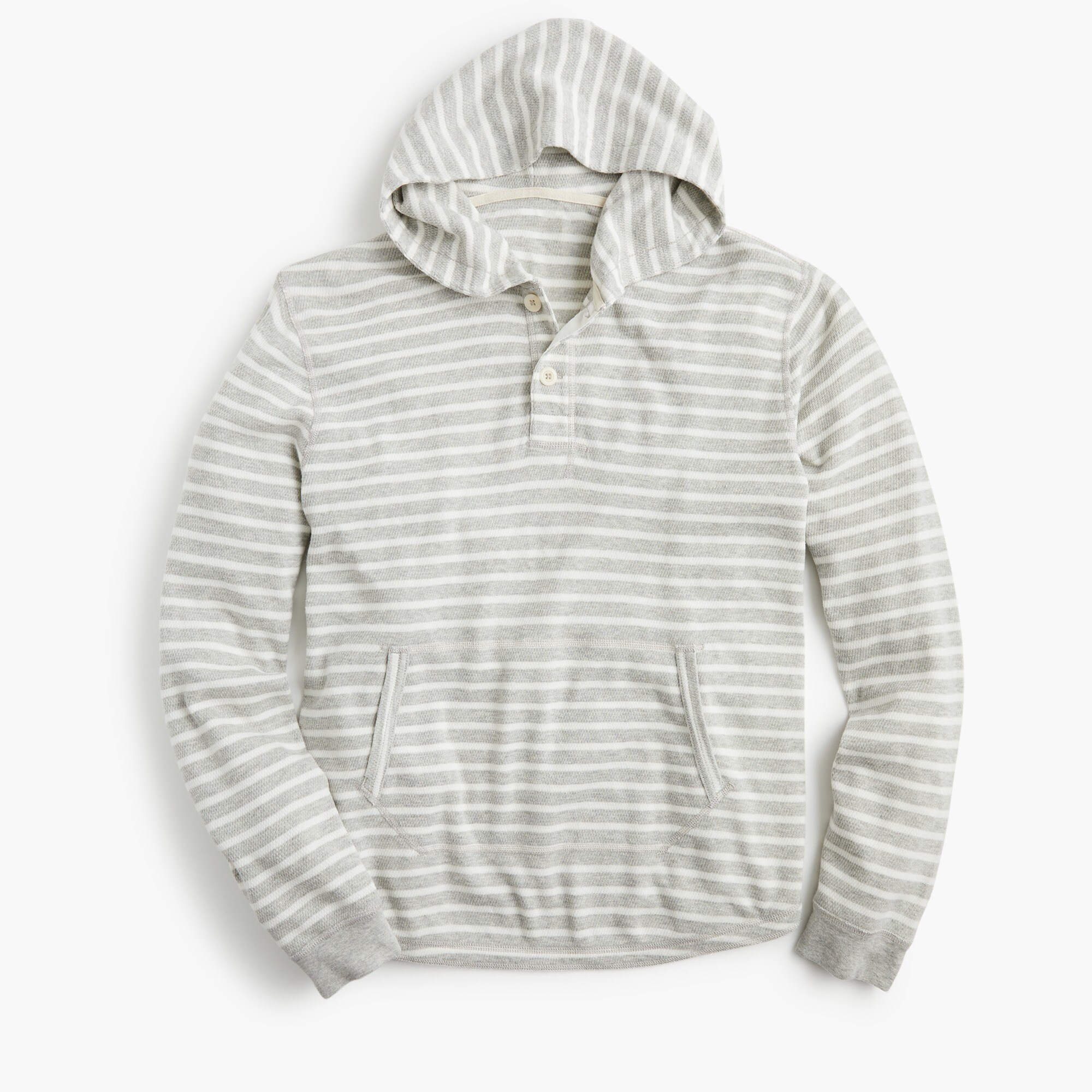 J.Crew Beach Thermal Henley Hoodie In Heather Grey Stripe For Men