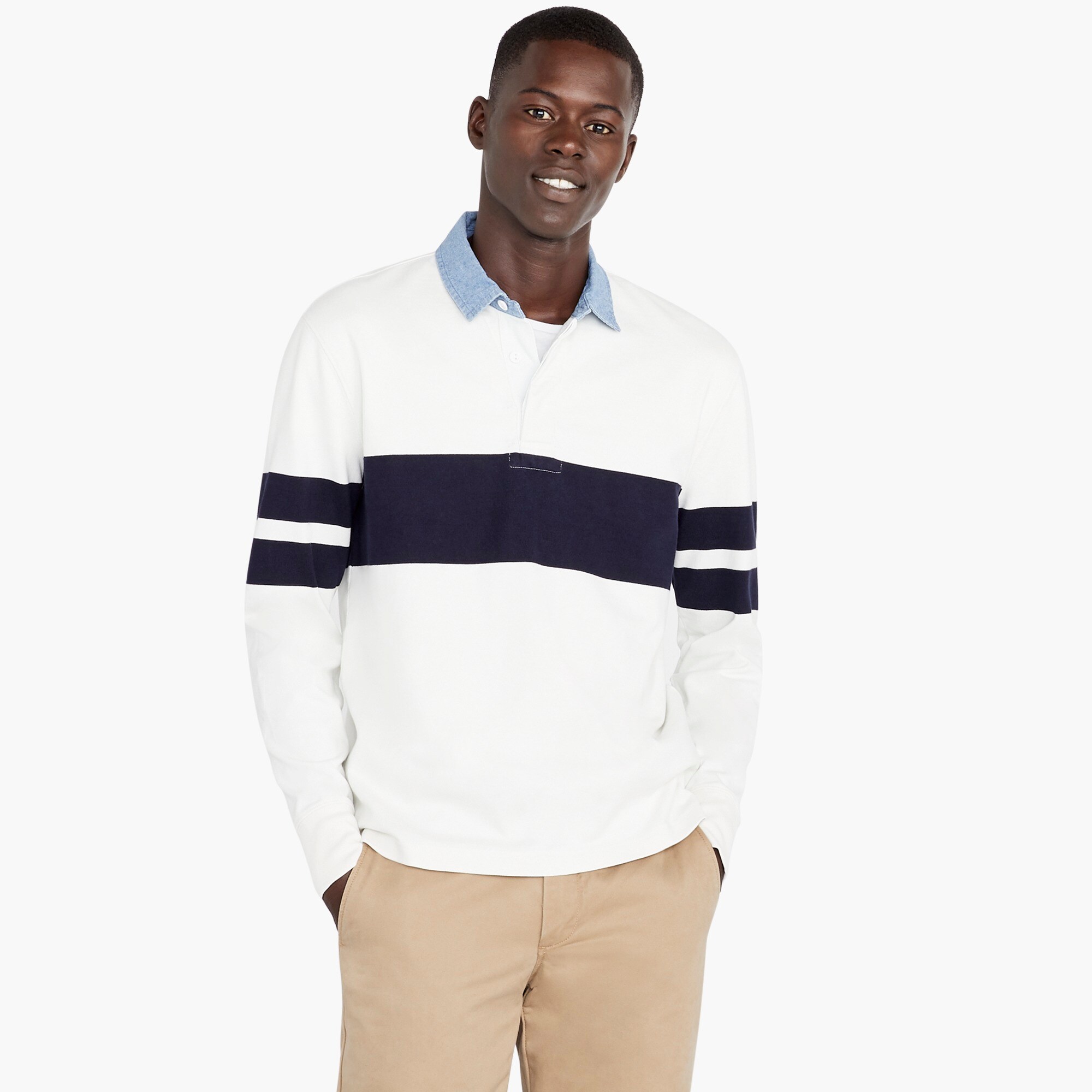 J.Crew: 1984 Rugby Polo In Ivory Stripe For Men