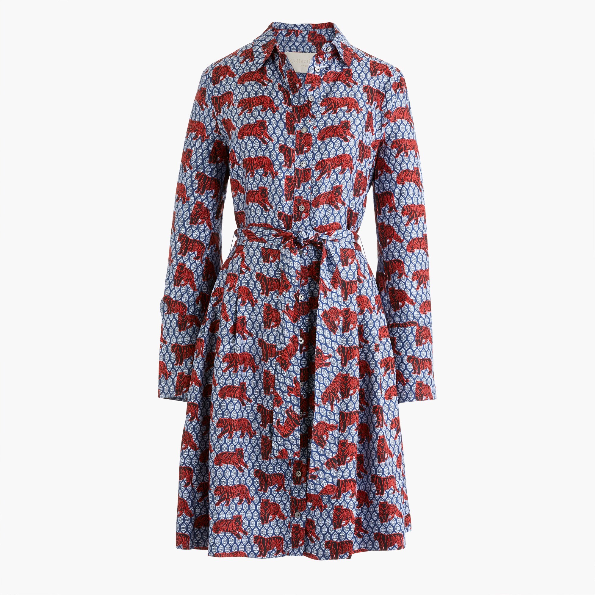 Collection silk twill shirt-dress in roaming tiger print