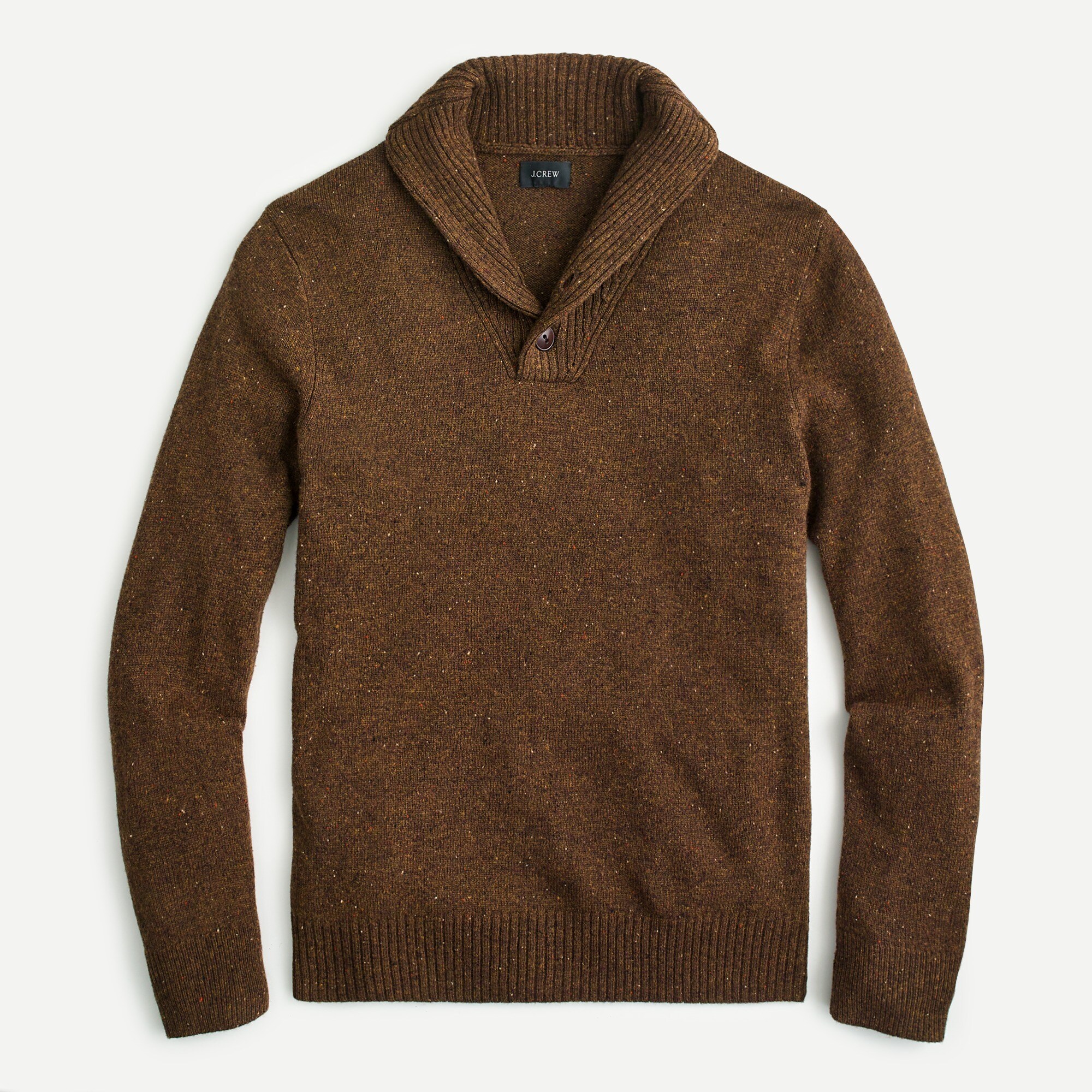 Rugged merino wool two-button shawl-collar pullover