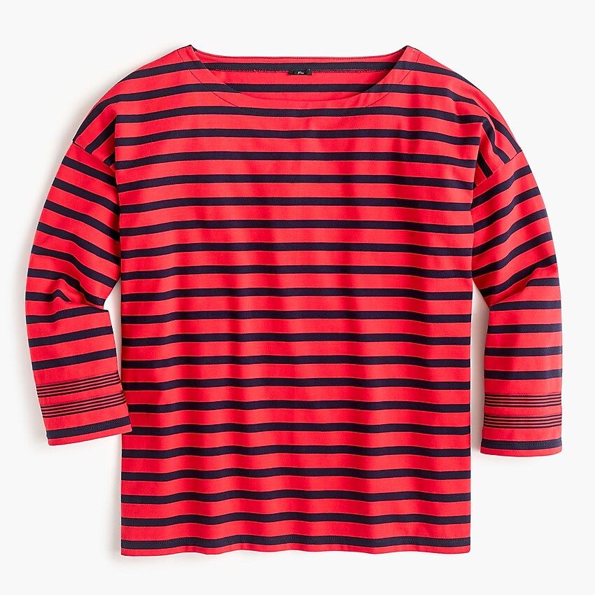 j.crew: striped t-shirt with grosgrain trim for women, right side, view zoomed