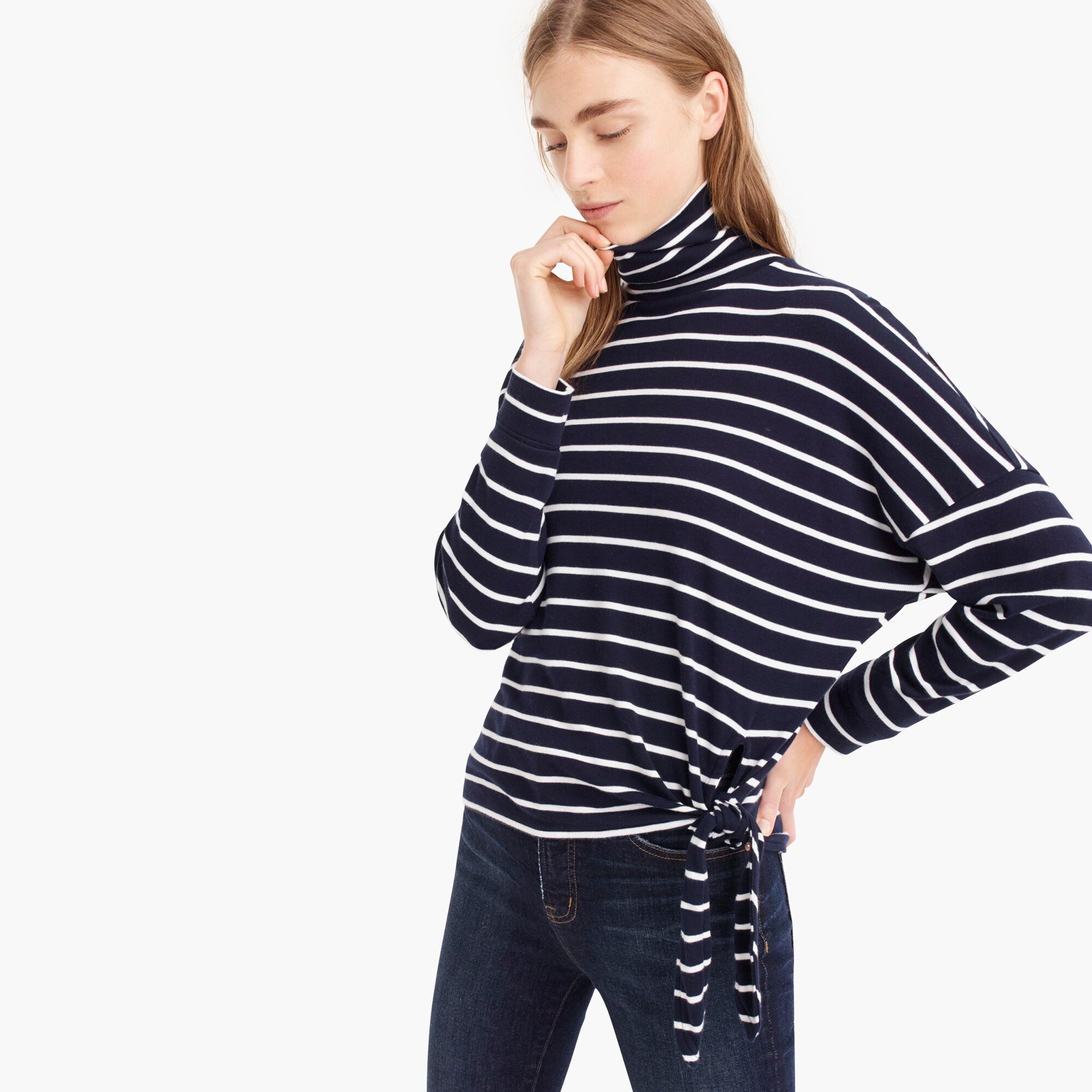tie-waist turtleneck in stripe : women long sleeve