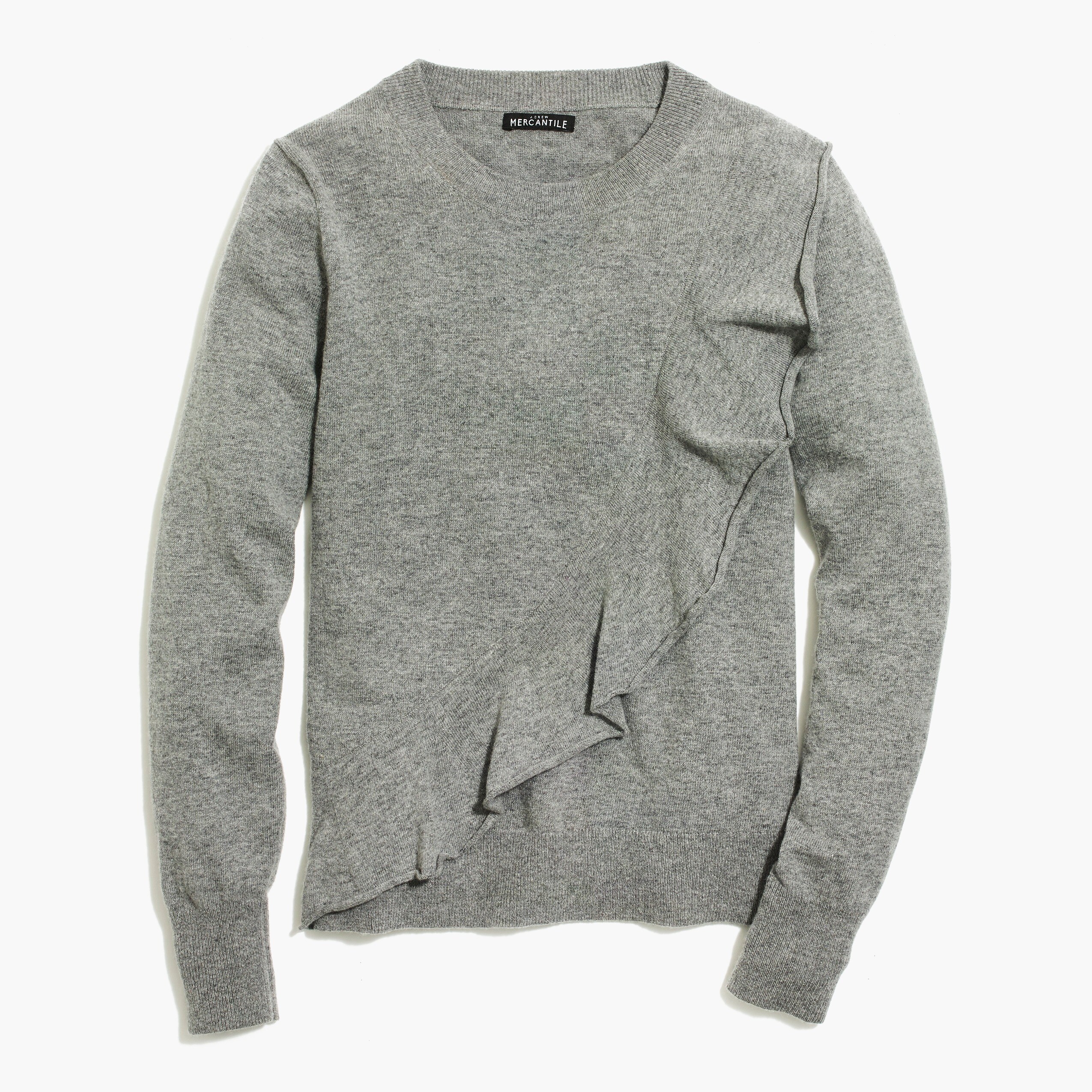 ruffle-front crewneck sweater for women