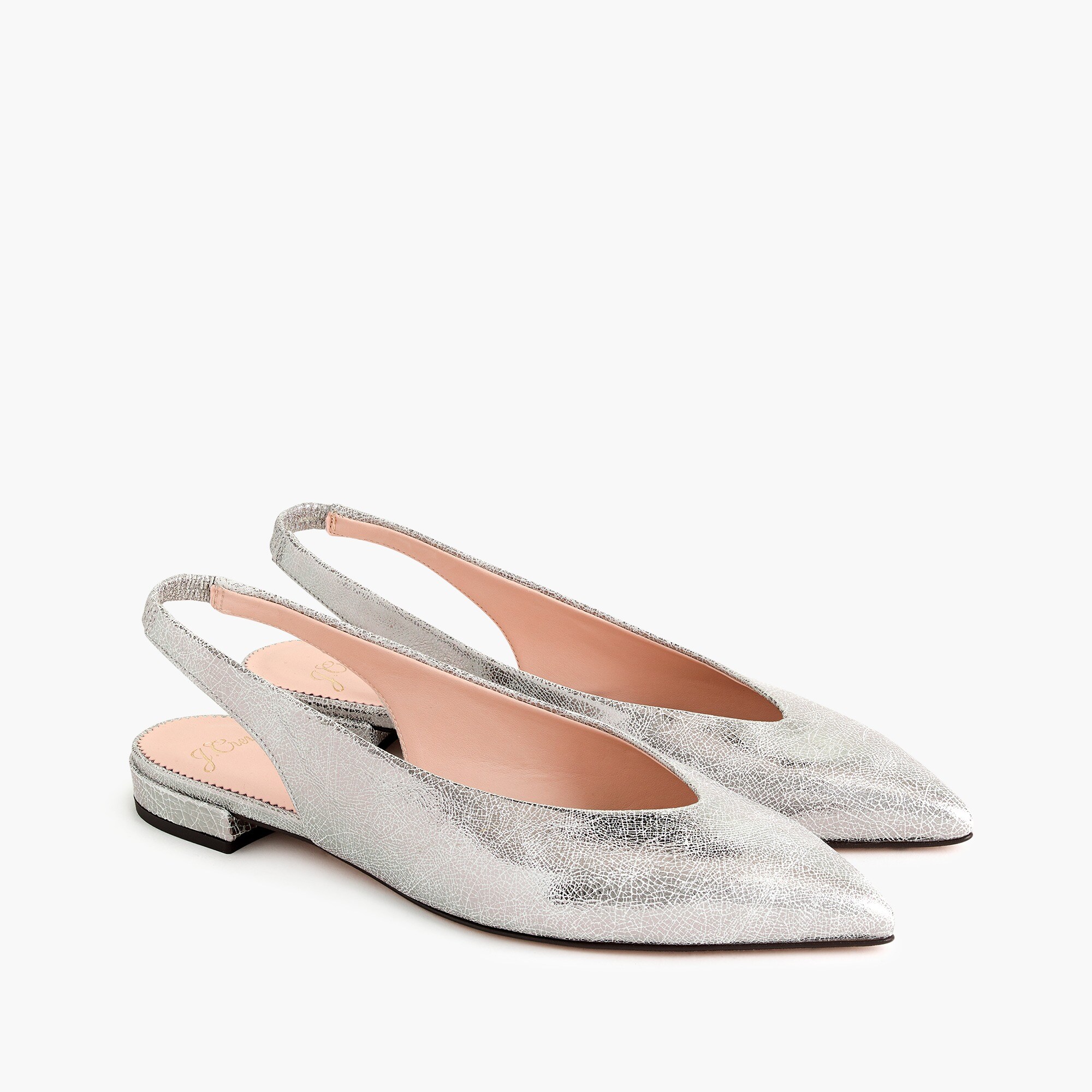 J.Crew Pointed toe Slingback Flats In Metallic Cracked leather For Women