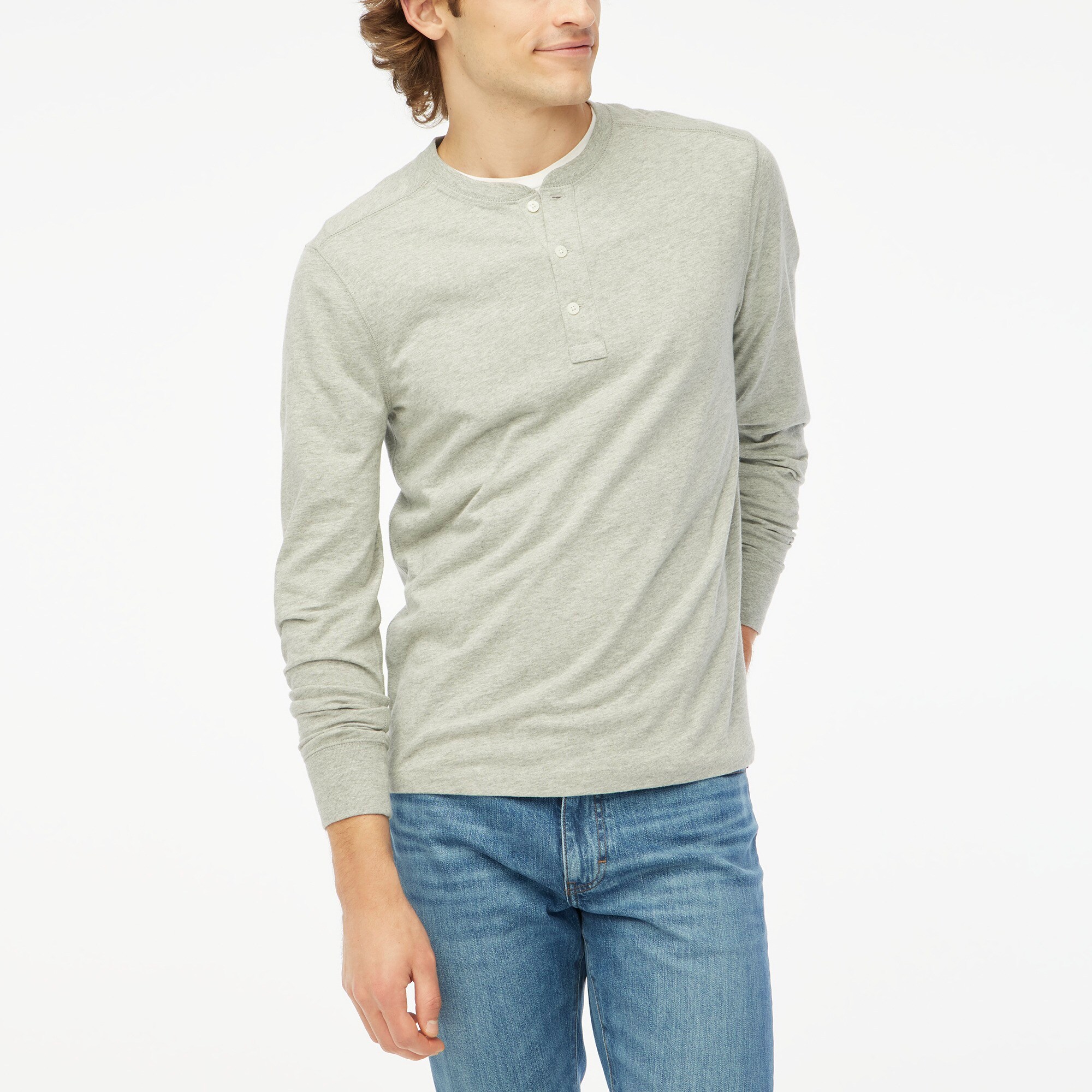 factory: long-sleeve henley in slub cotton for men