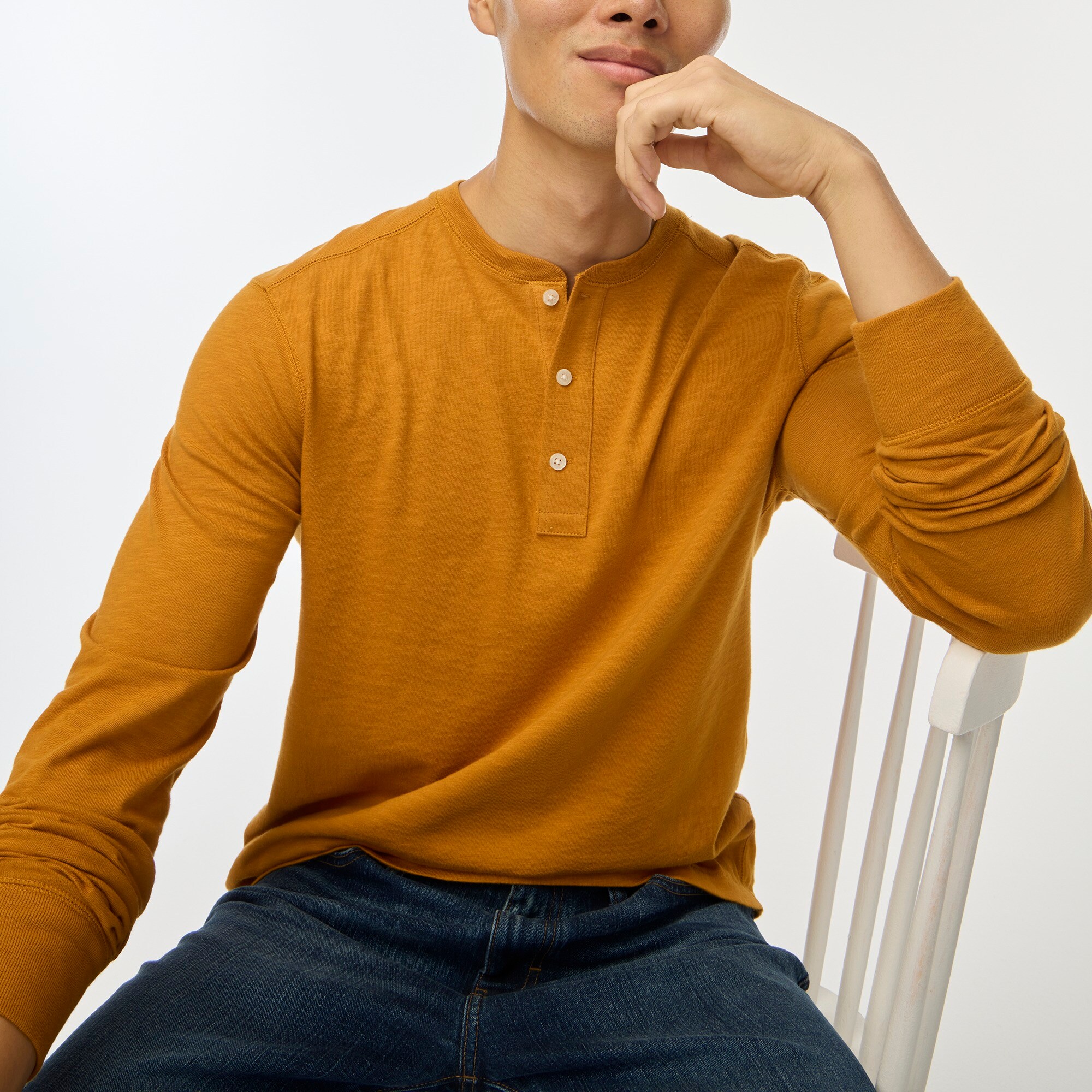 mens Long-sleeve henley in slub cotton