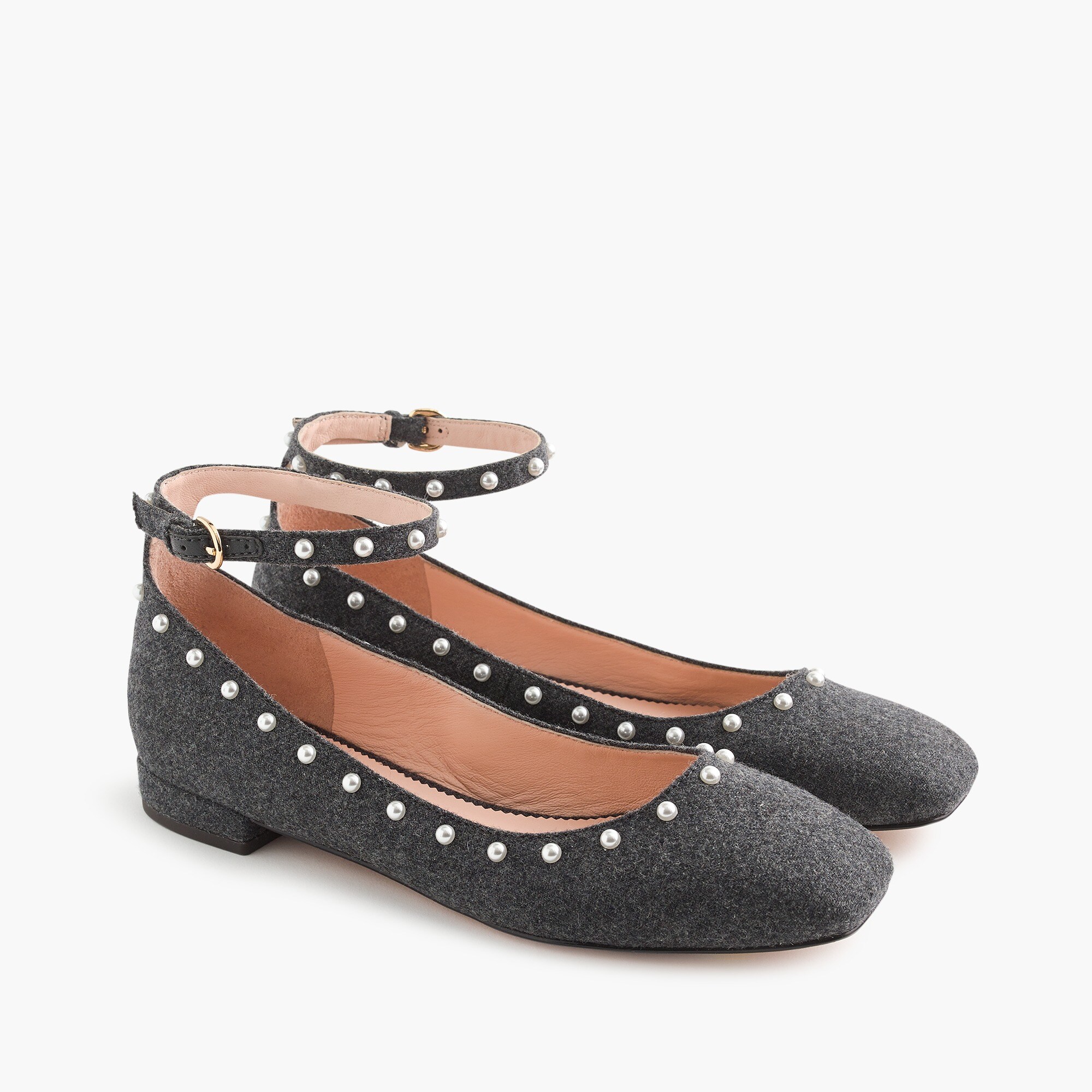 Poppy ankle-strap ballet flats in embellished wool