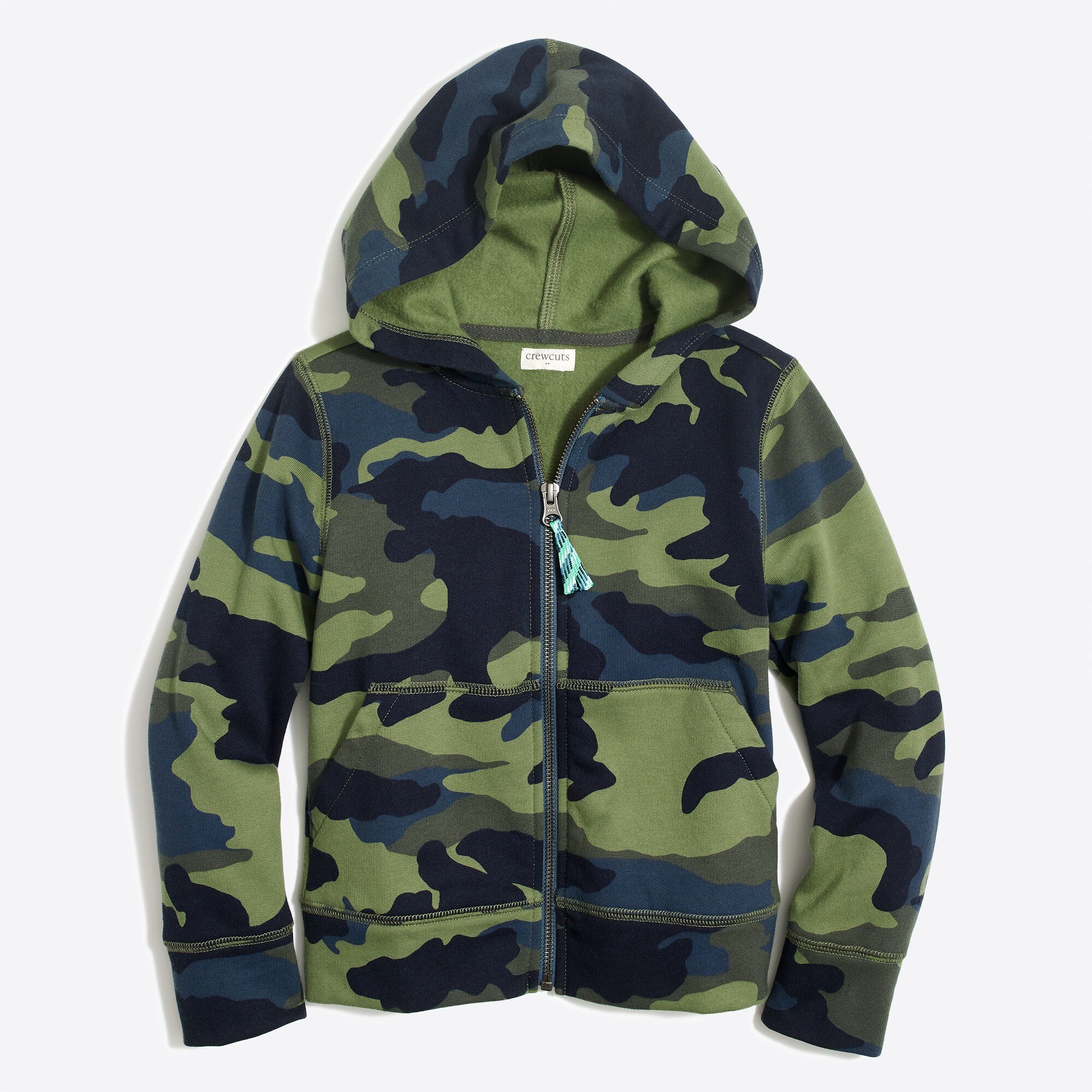Boys' long-sleeve full-zip hoodie in camo print