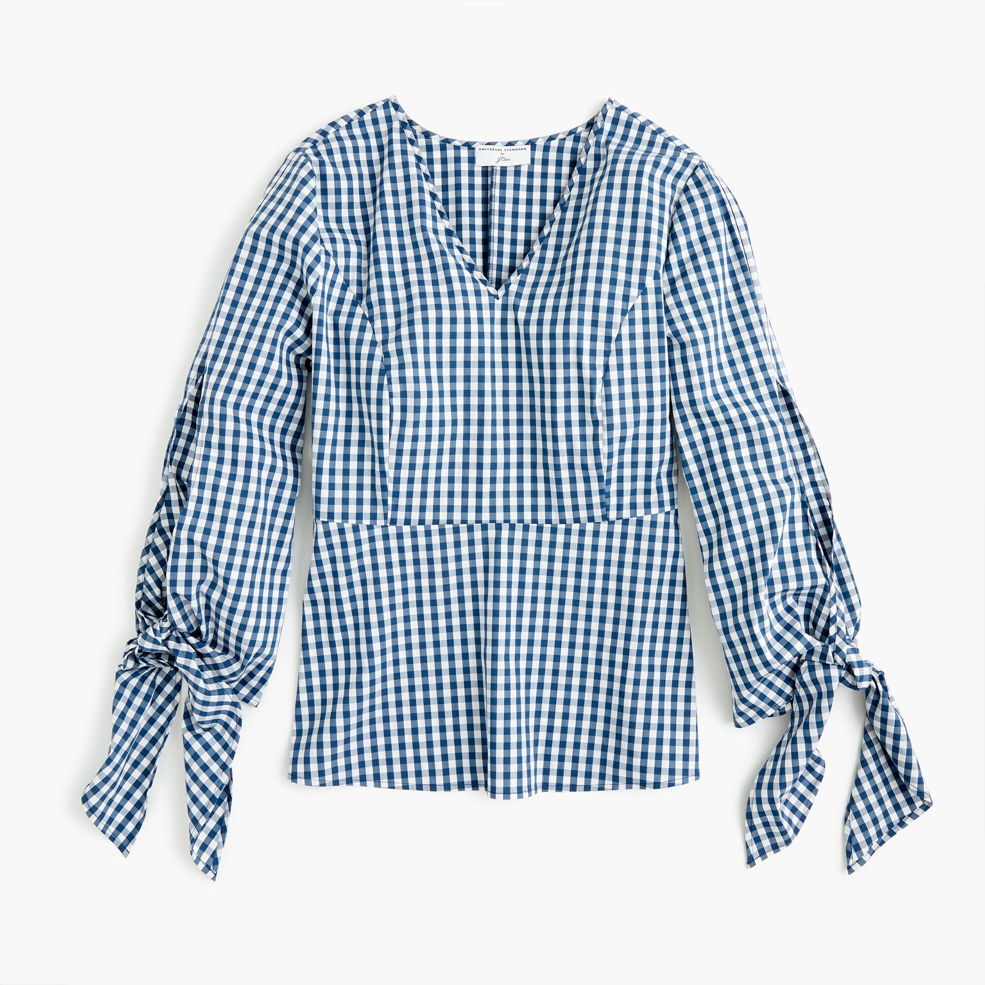  Universal Standard for J.Crew poplin tie-sleeve top in gingham