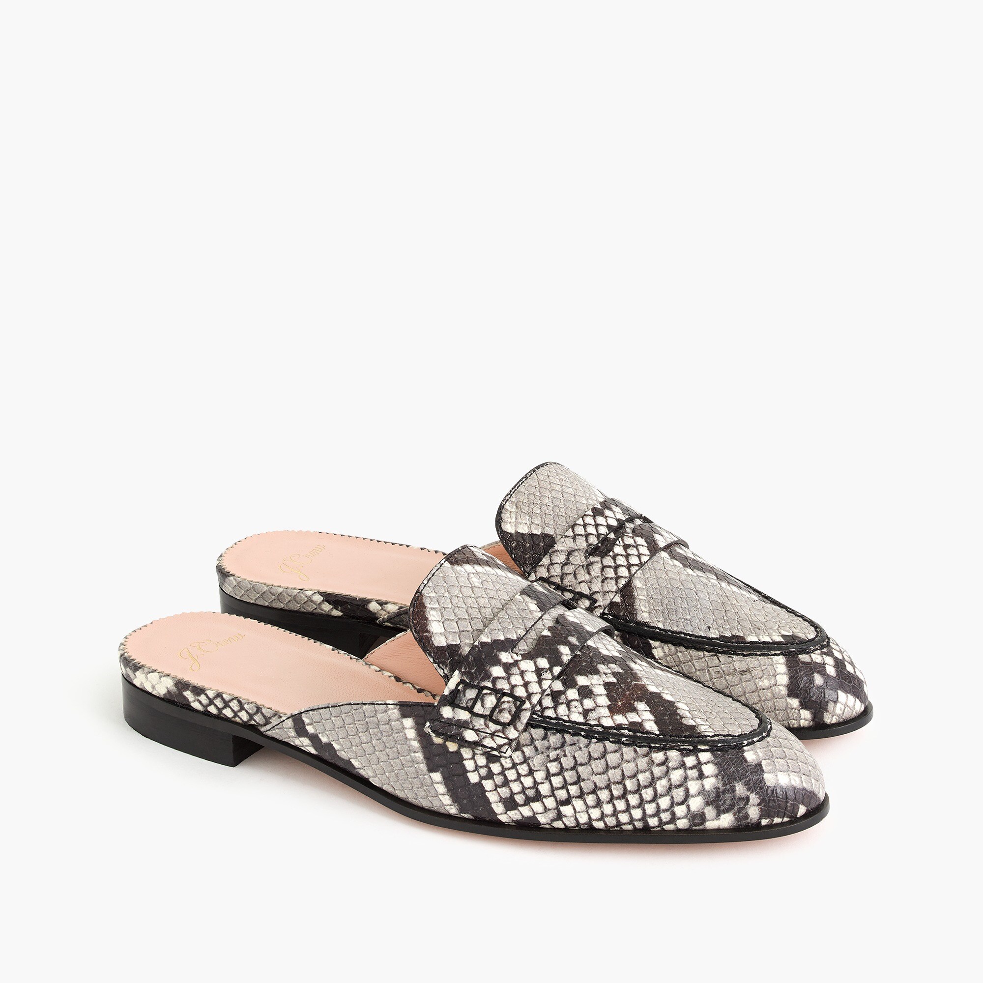 Academy penny loafer mules in snake-embossed leather