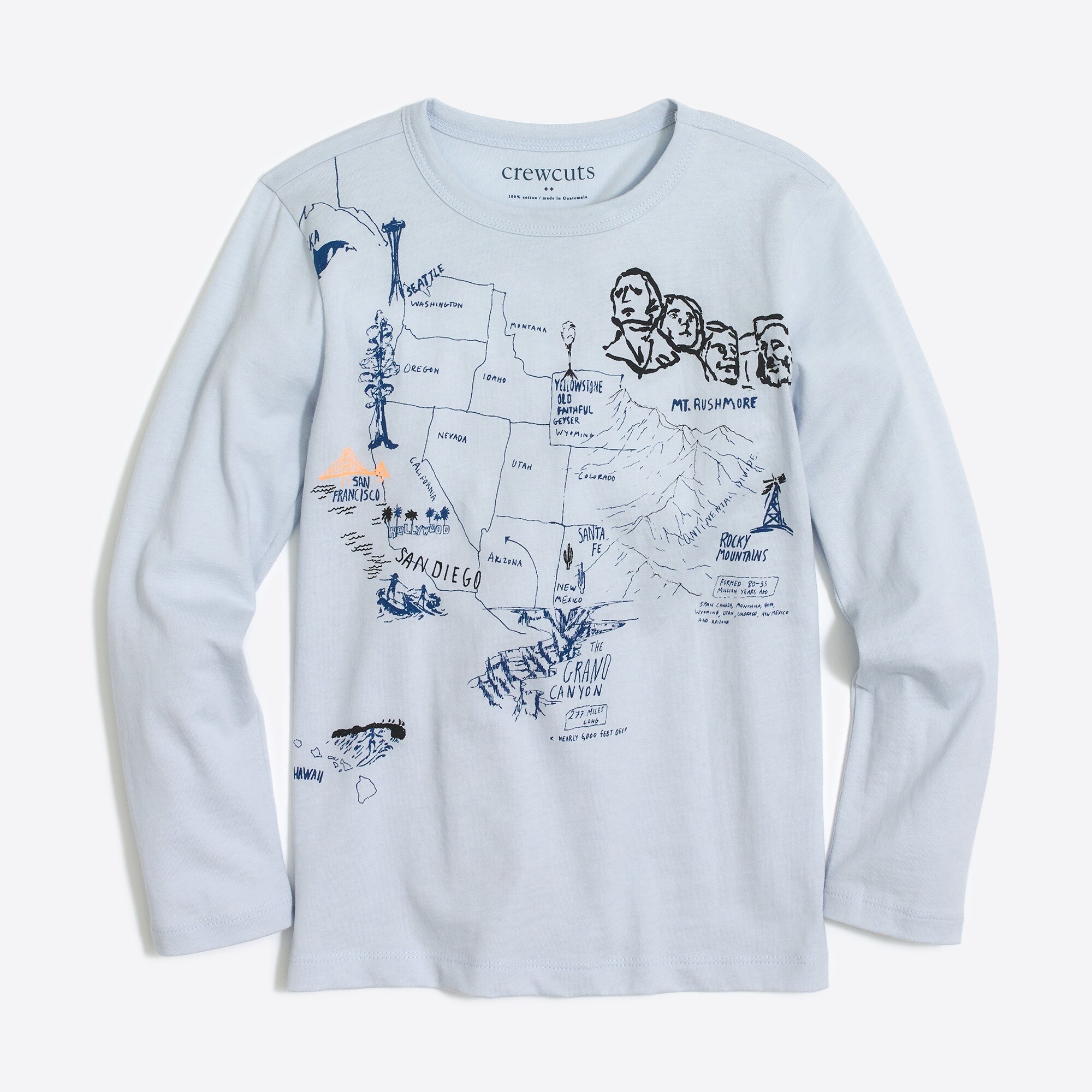 Boys' long-sleeve USA map graphic tee