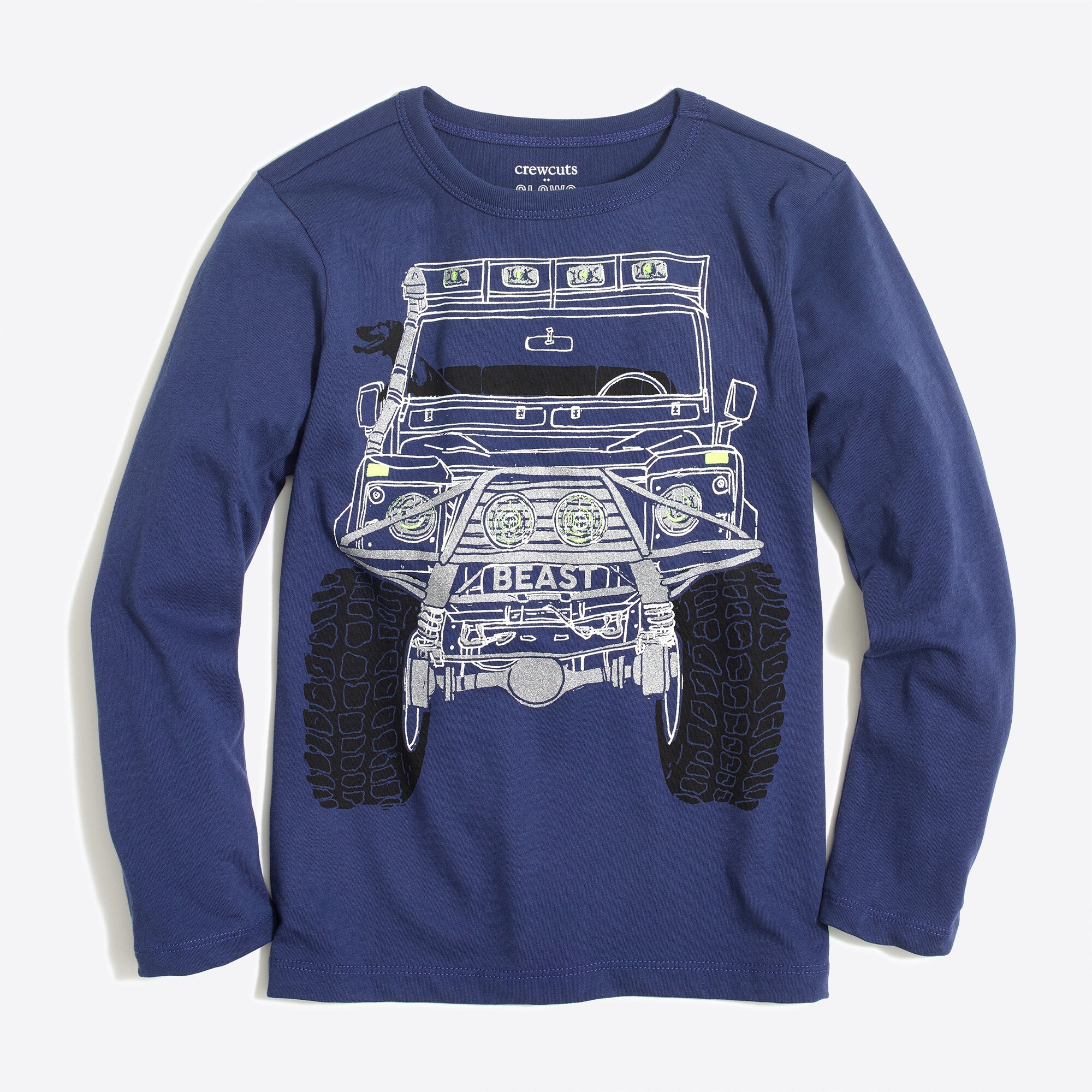 Boys' long-sleeve glow-in-the-dark monster truck graphic tee