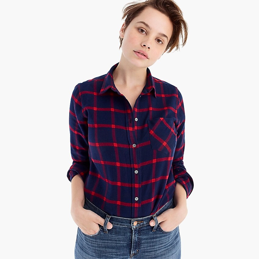 j.crew: classic-fit boy shirt in block plaid, right side, view zoomed