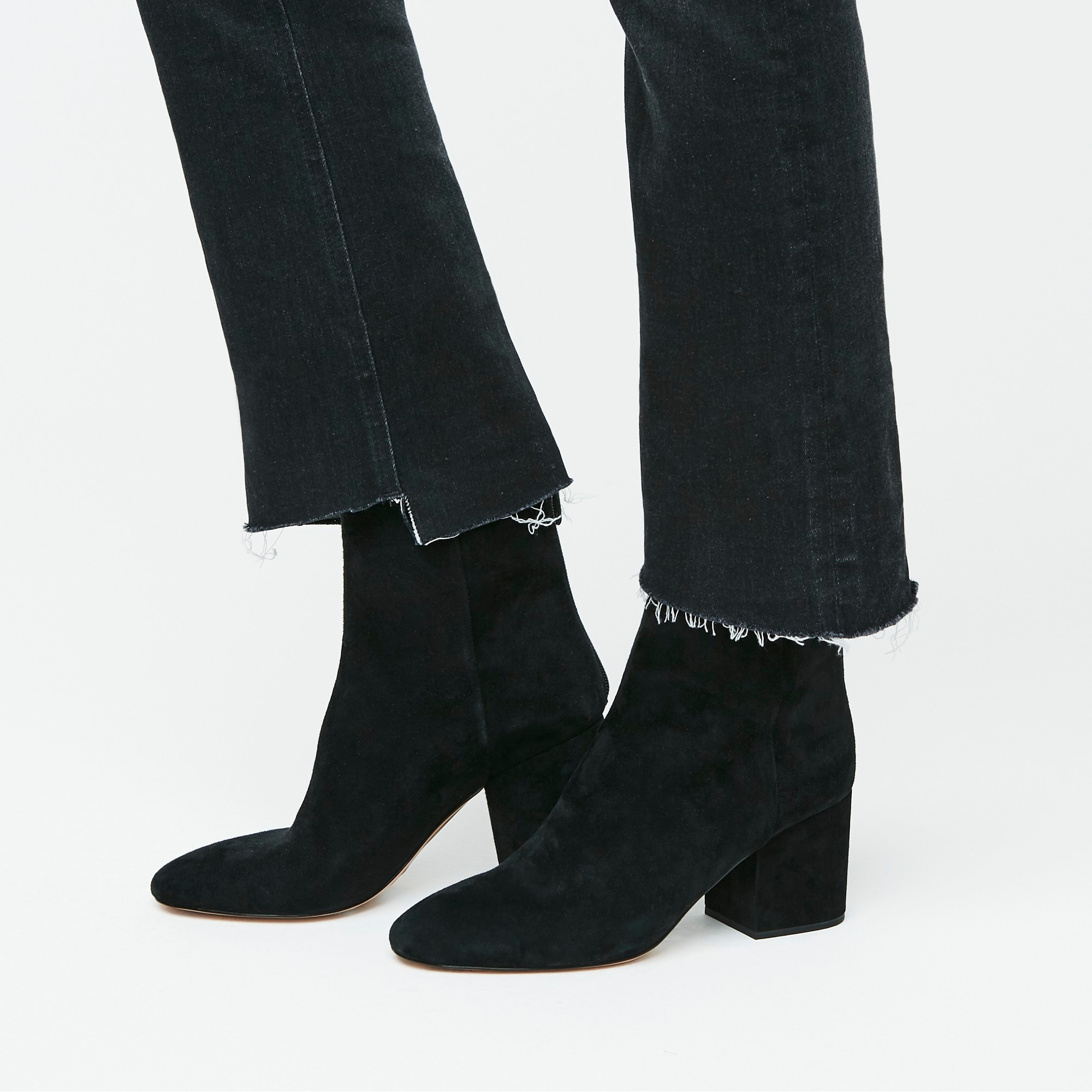 black heeled boots suede