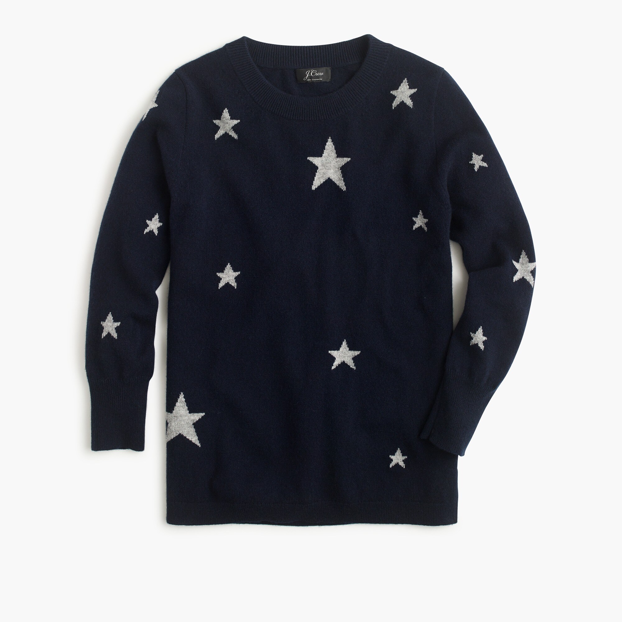 Everyday cashmere crewneck sweater with intarsia-knit stars