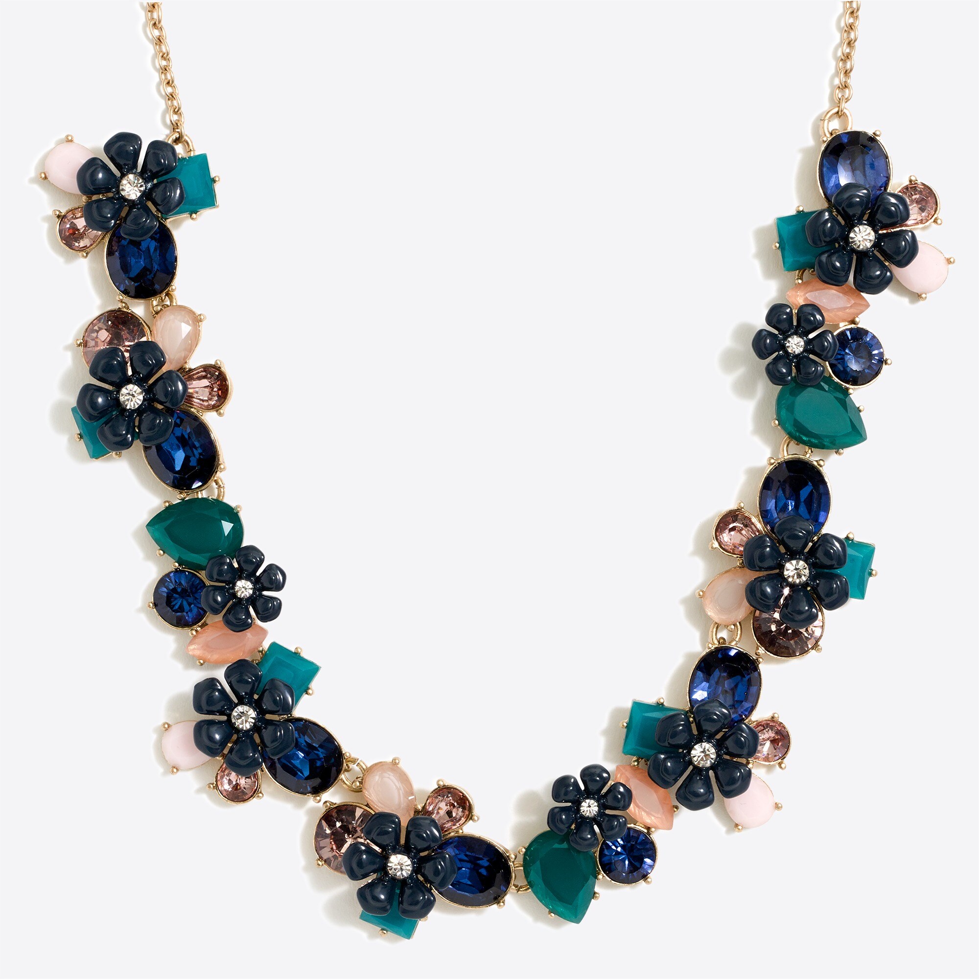 Flower gemstone cluster statement necklace