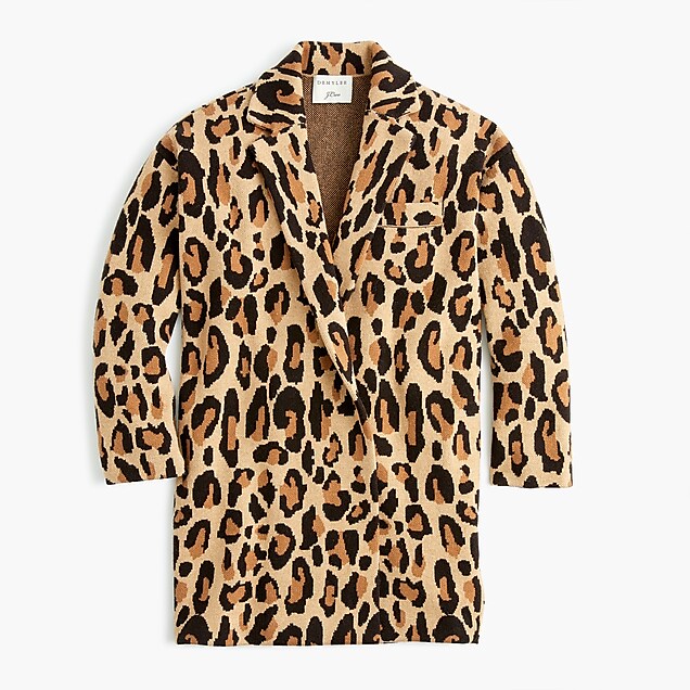 j.crew: demylee&trade; x j.crew open-front sweater-blazer in leopard print, right side, view zoomed