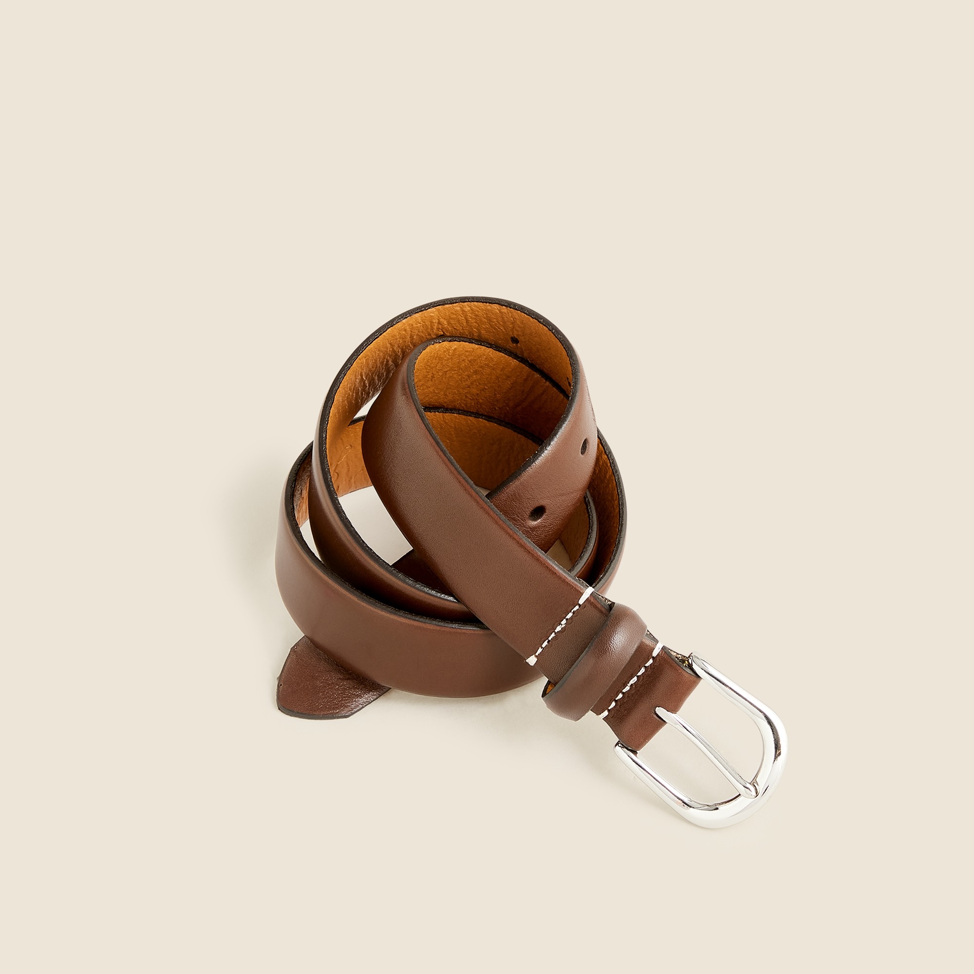 Leather round-buckle dress belt