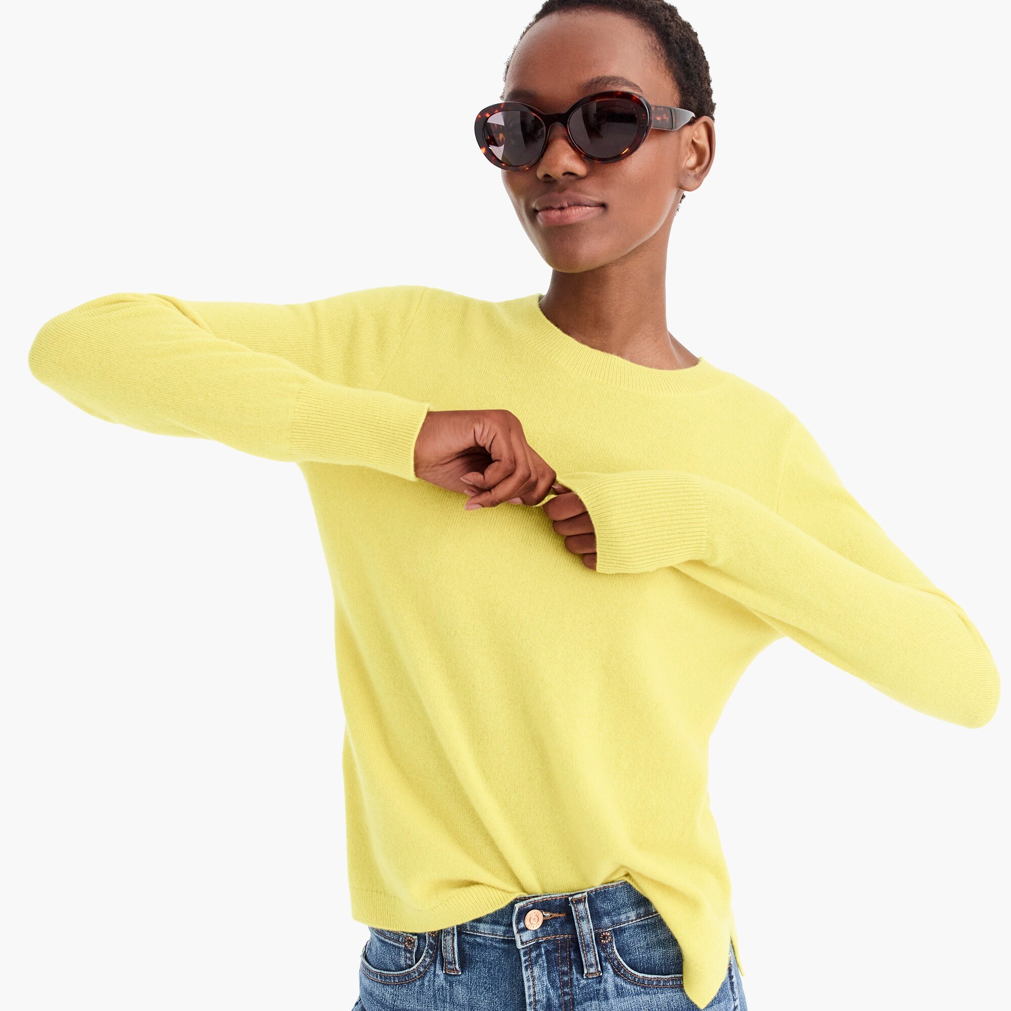 long-sleeve cashmere crewneck sweater - women's sweaters, right side, view zoomed