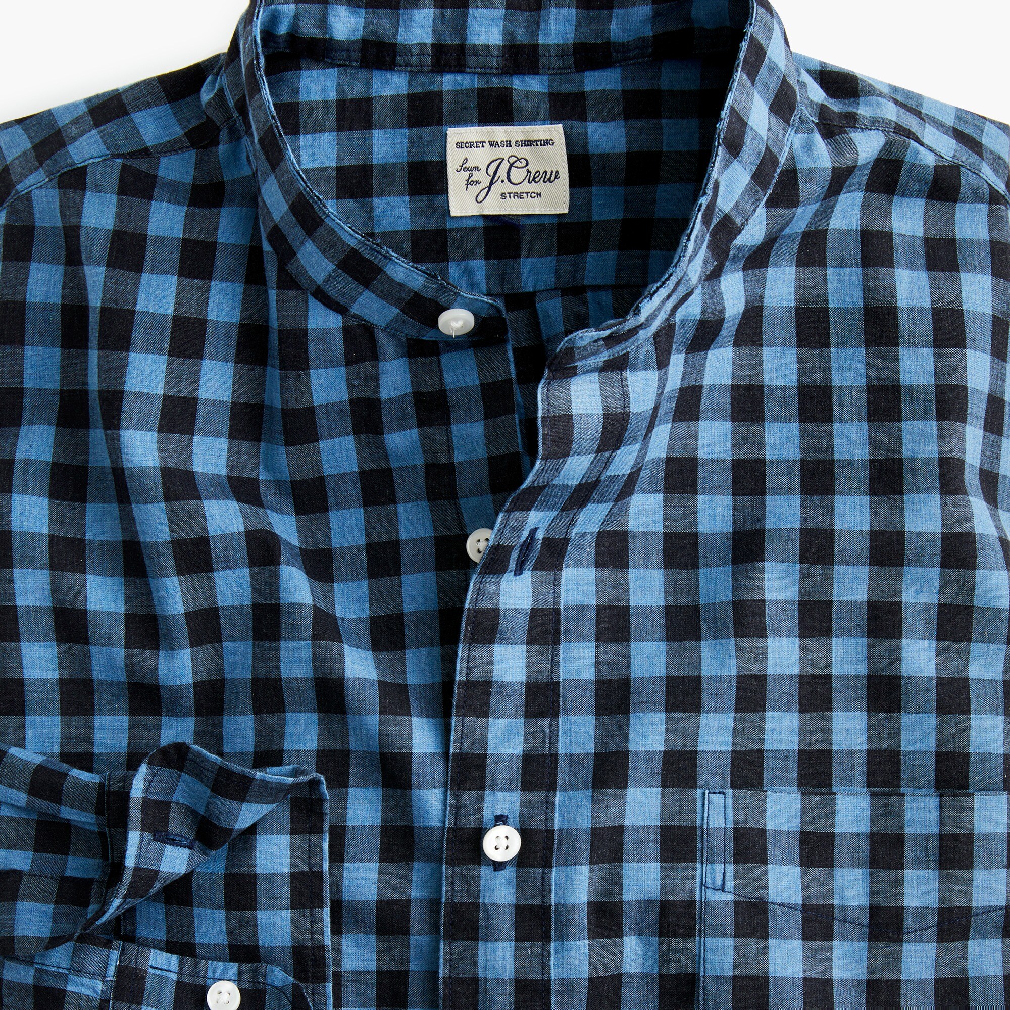 Tall Stretch Secret Wash Band Collar Shirt In Brown Gingham Men Tall J Crew