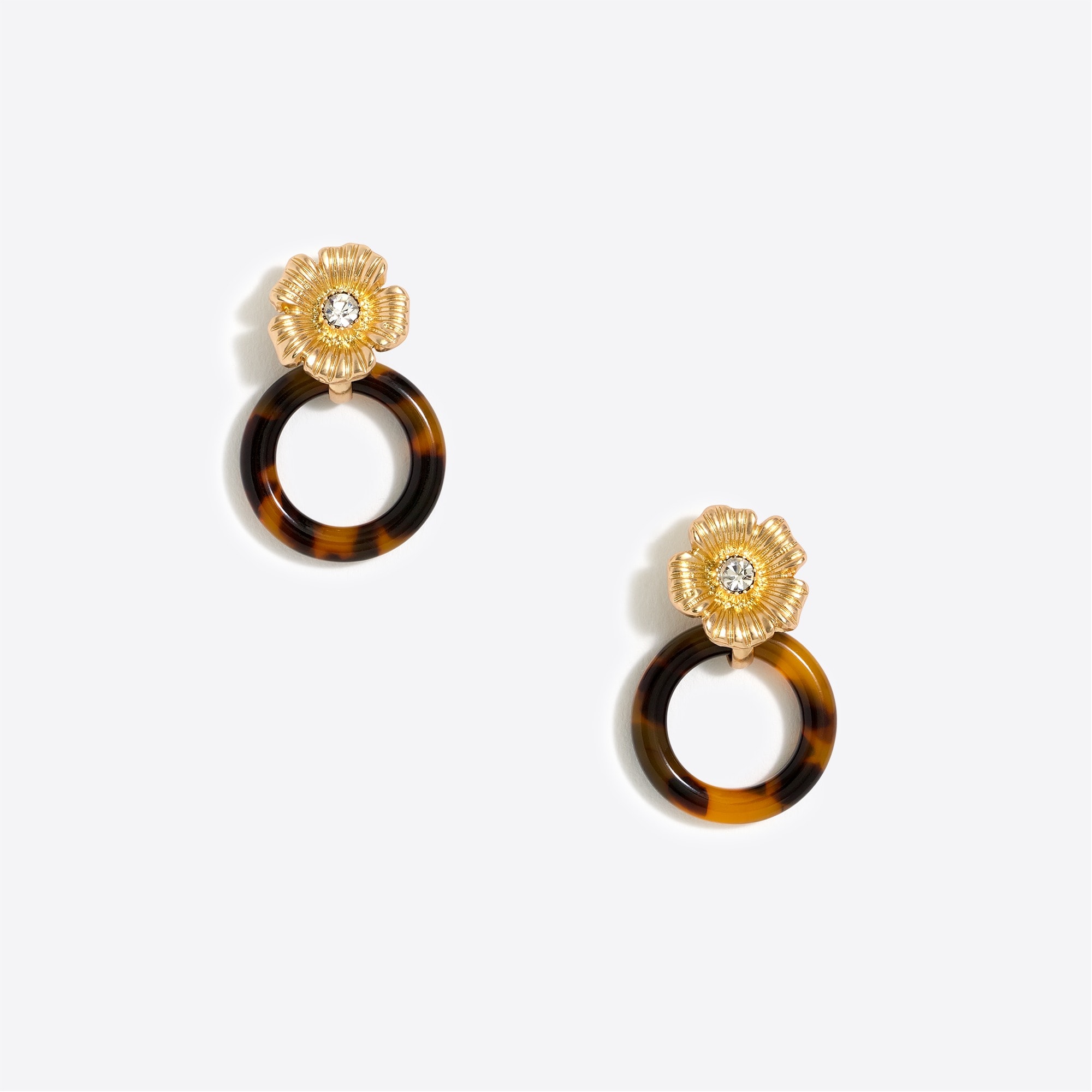 Tortoise link and flower drop earrings