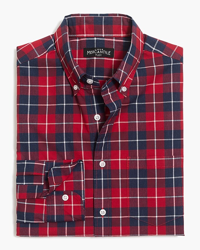 factory: slim flex heather washed shirt in plaid for men, right side, view zoomed
