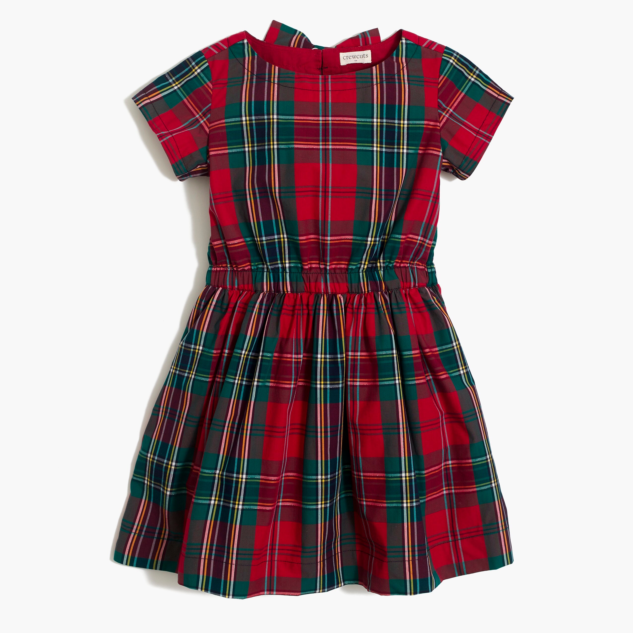Girls' bow-back dress in tartan plaid