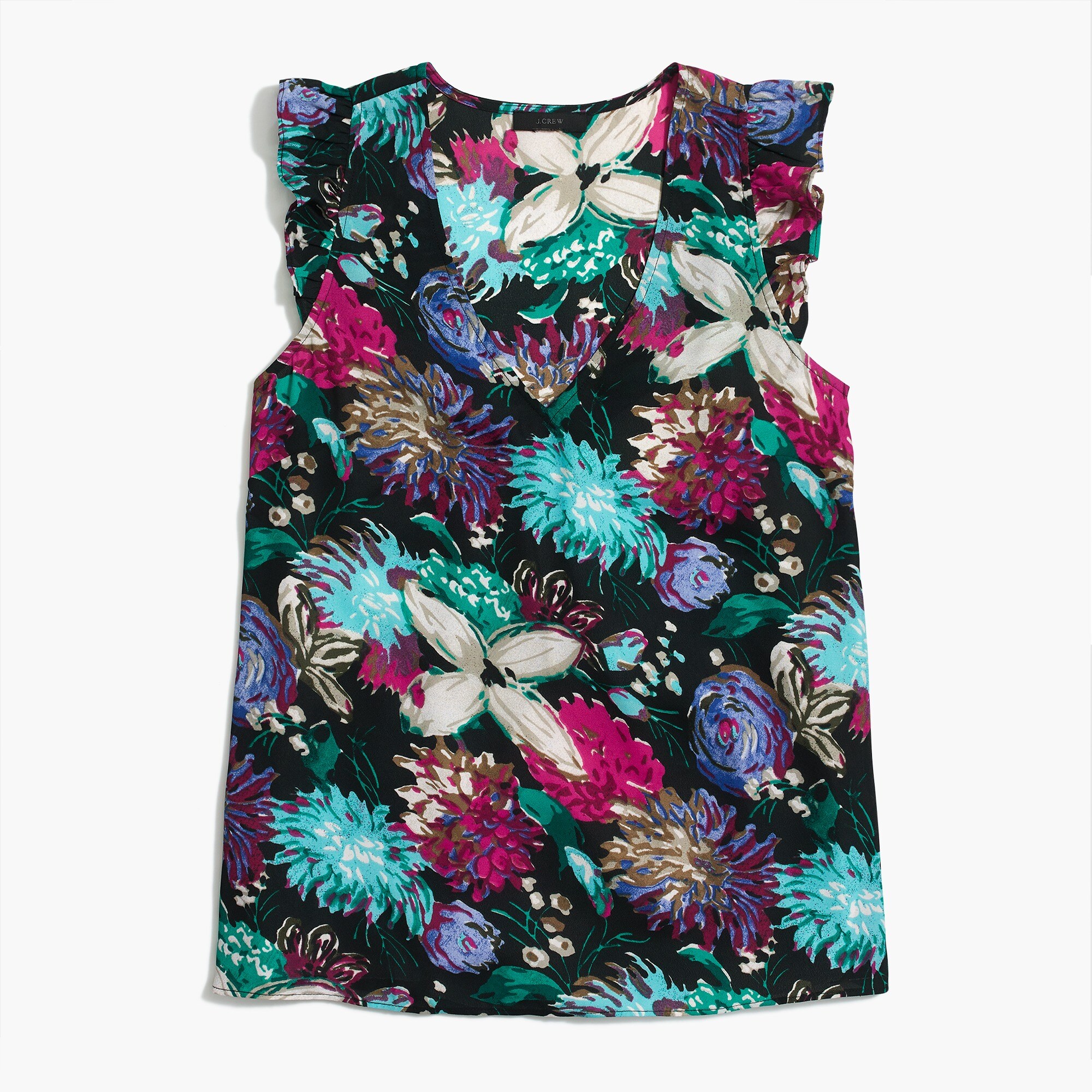 Printed sleeveless ruffle top