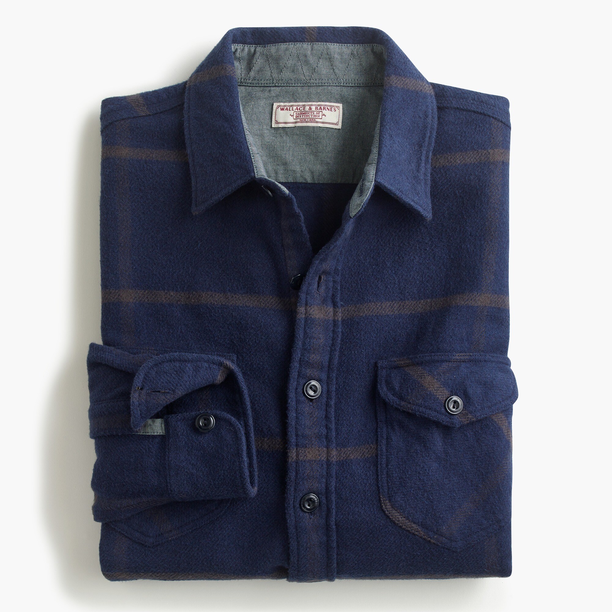 J Crew Wallace Barnes Heavyweight Flannel Shirt In Navy Windowpane