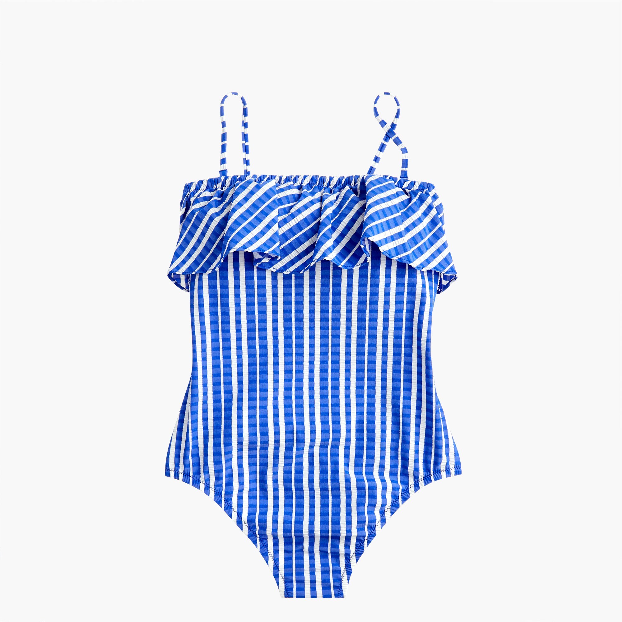 J.Crew Ruffle Bandeau One piece Swimsuit In Puckered Stripe For Women