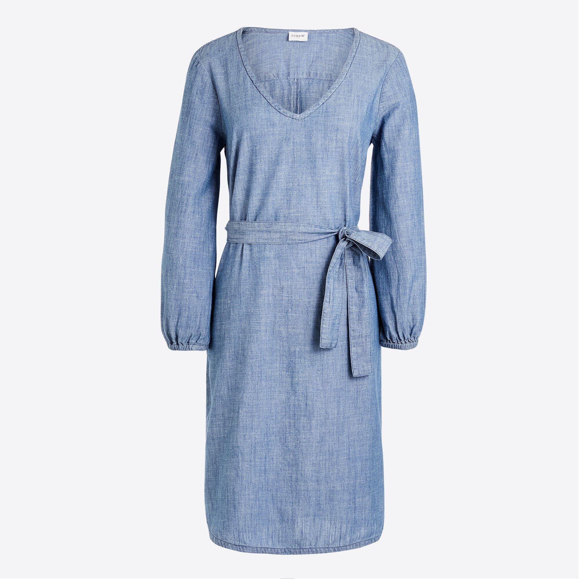 Long-sleeve chambray tie-waist dress