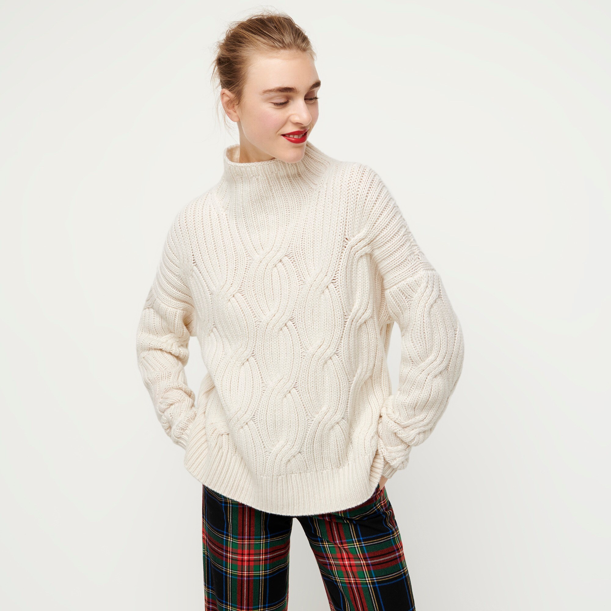 j.crew: collection cashmere cable-knit turtleneck, right side, view zoomed