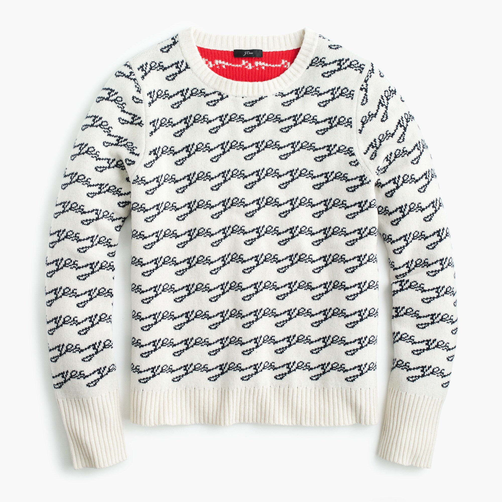 Crewneck colorblock sweater in jacquard "Yes/No"