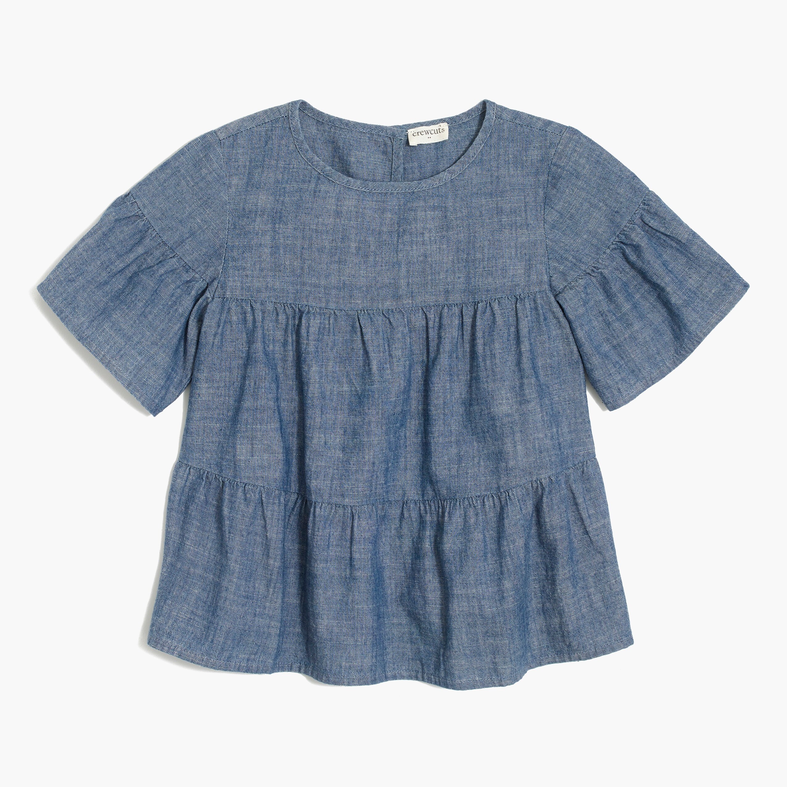 girls' short-sleeve tiered chambray top for girls