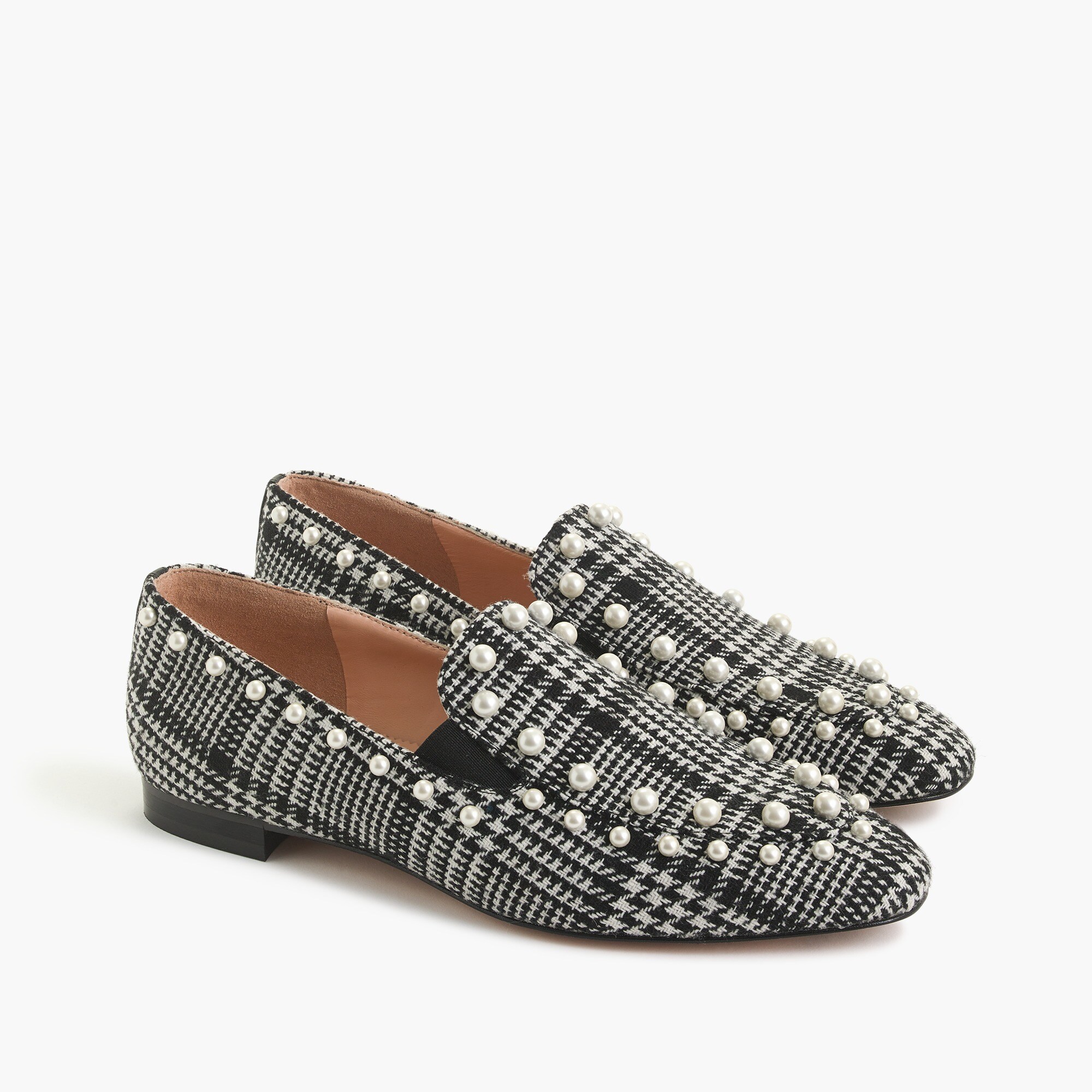Pearl-studded loafers in glen plaid