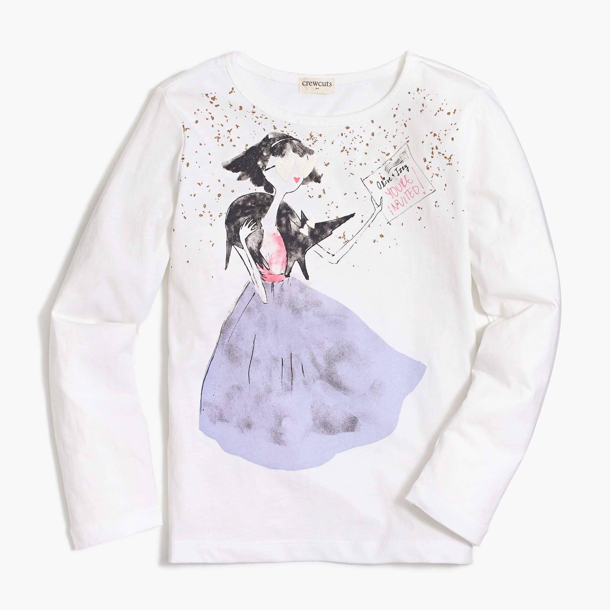 Girls' long-sleeve olive party graphic tee
