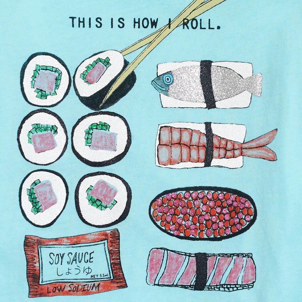 Girls' long-sleeve sushi graphic tee FADED AQUA girls' long-sleeve sushi graphic tee for girls